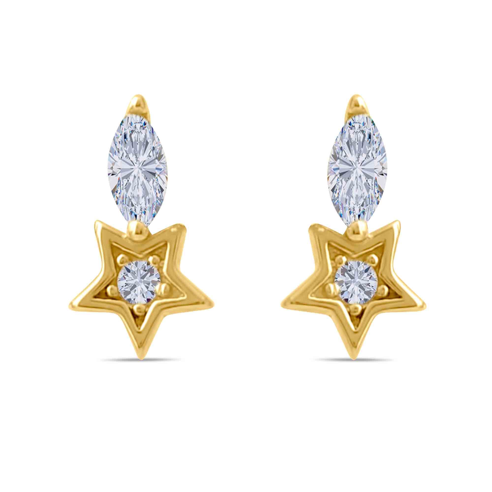 14k Gold star-shaped tragus Piercing with clear cz on a white background