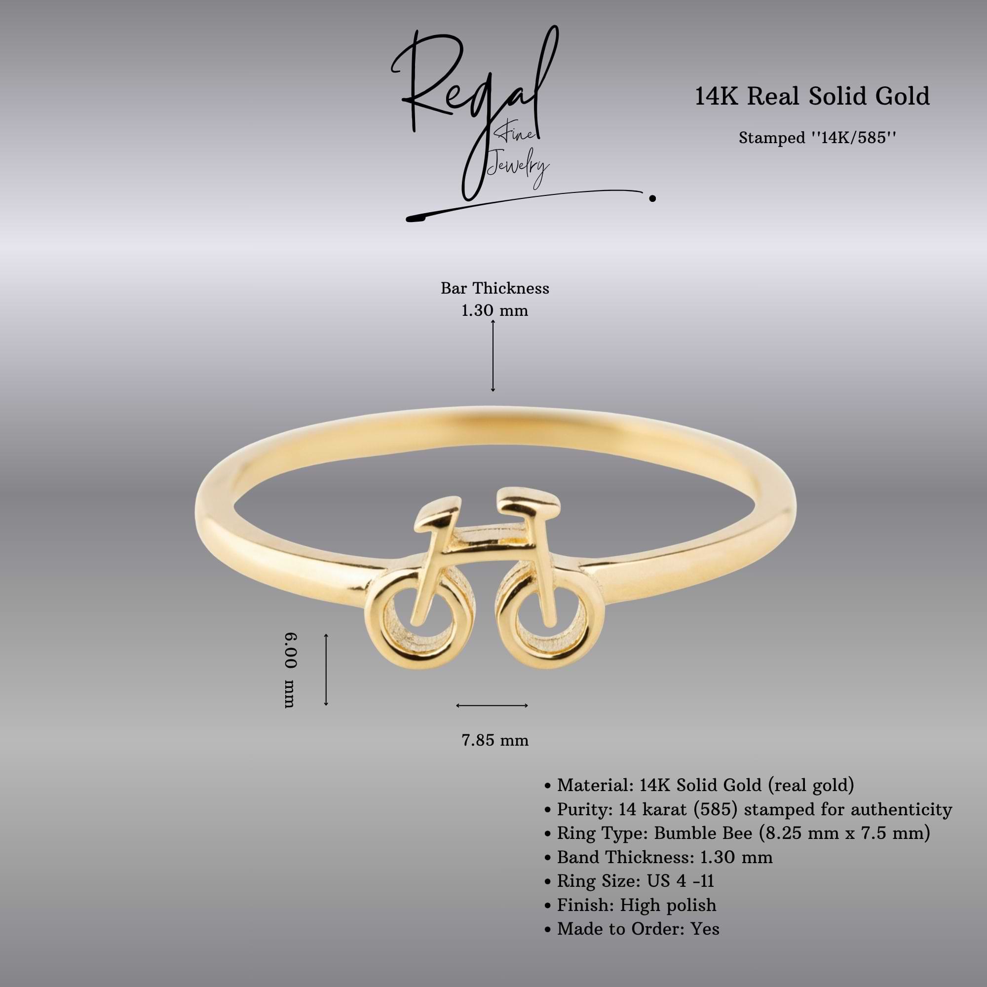 14K Solid Gold Bicycle Ring