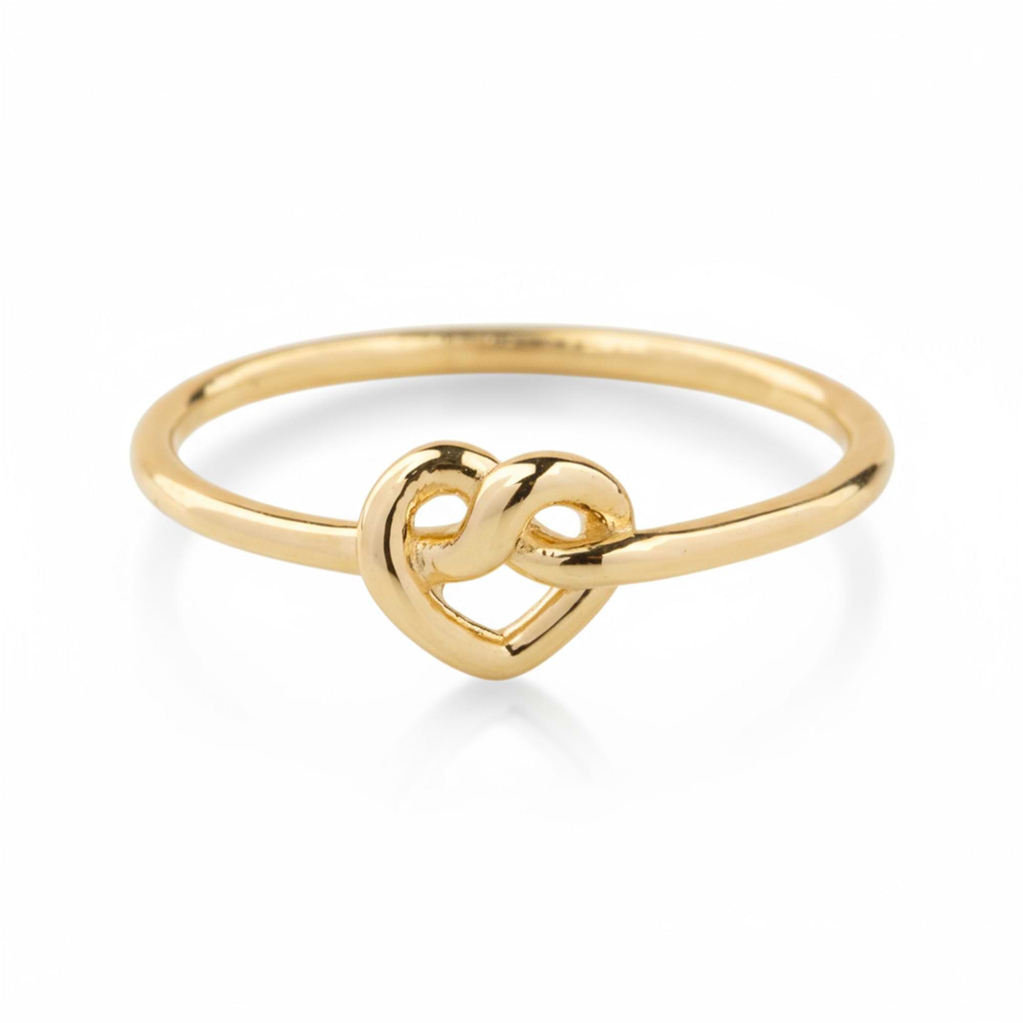 14k Gold ring with a heart and infinity symbol on a white background