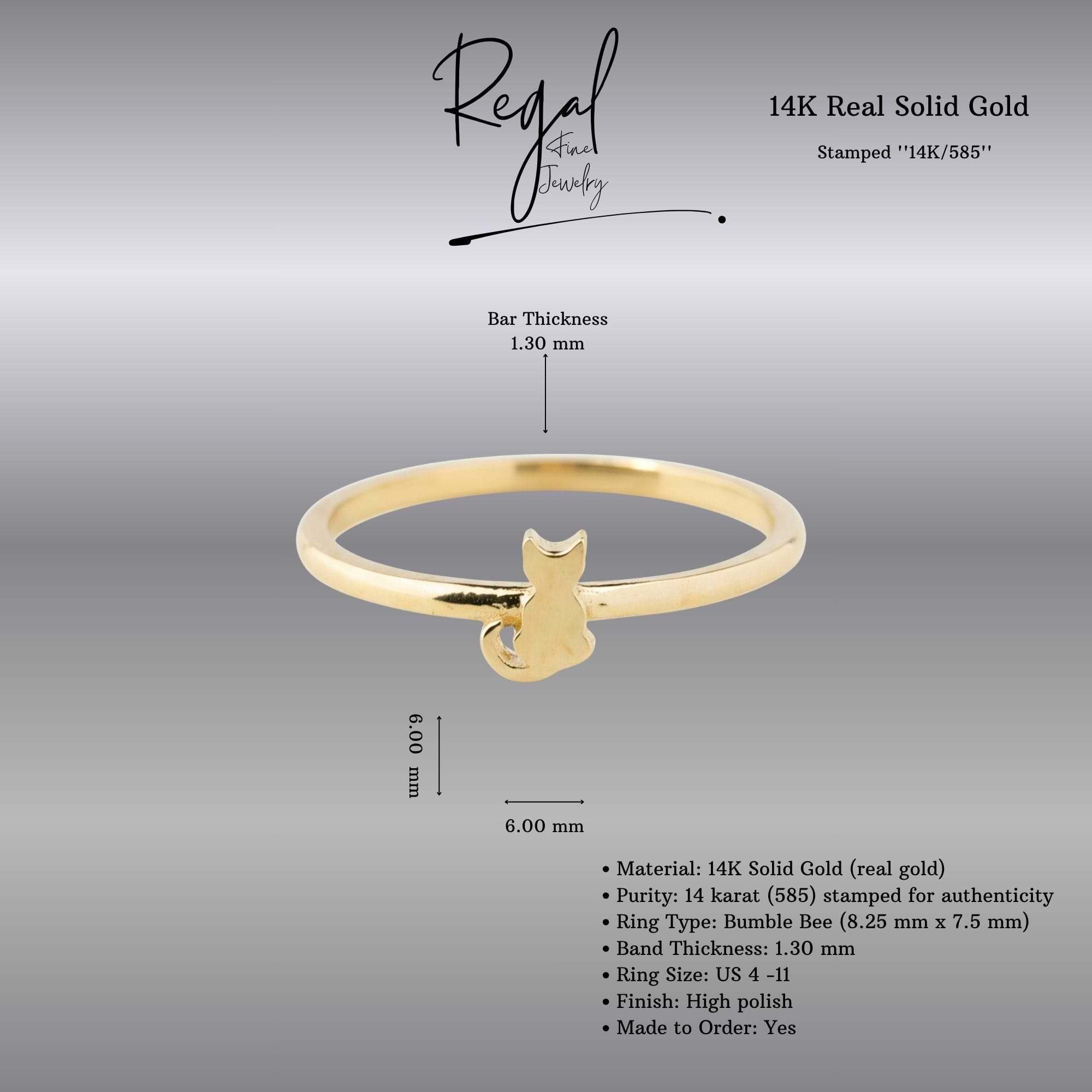 14K Solid Gold Cat Ring