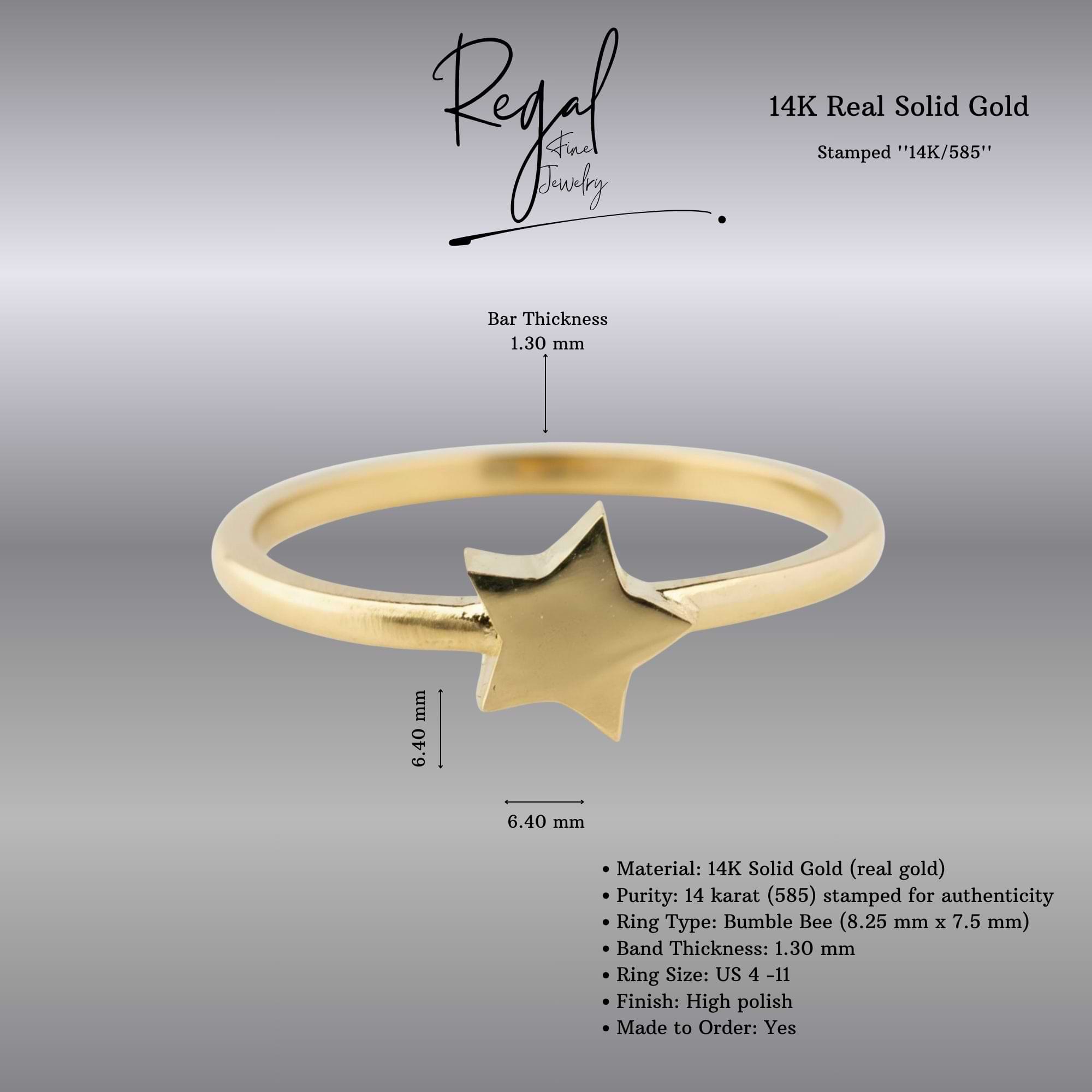 14K Solid Gold Star Ring