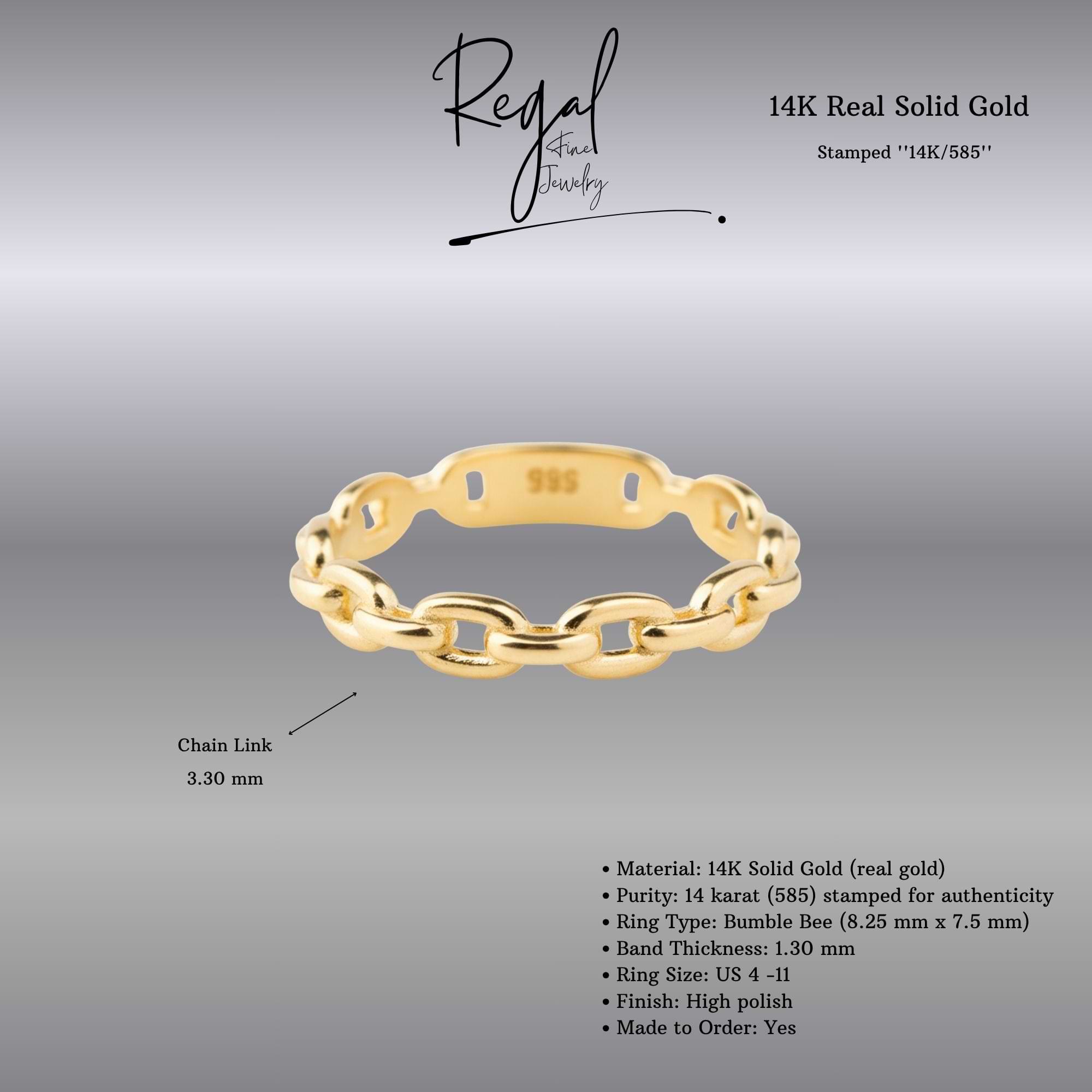 14K Solid Gold Chain Link Ring