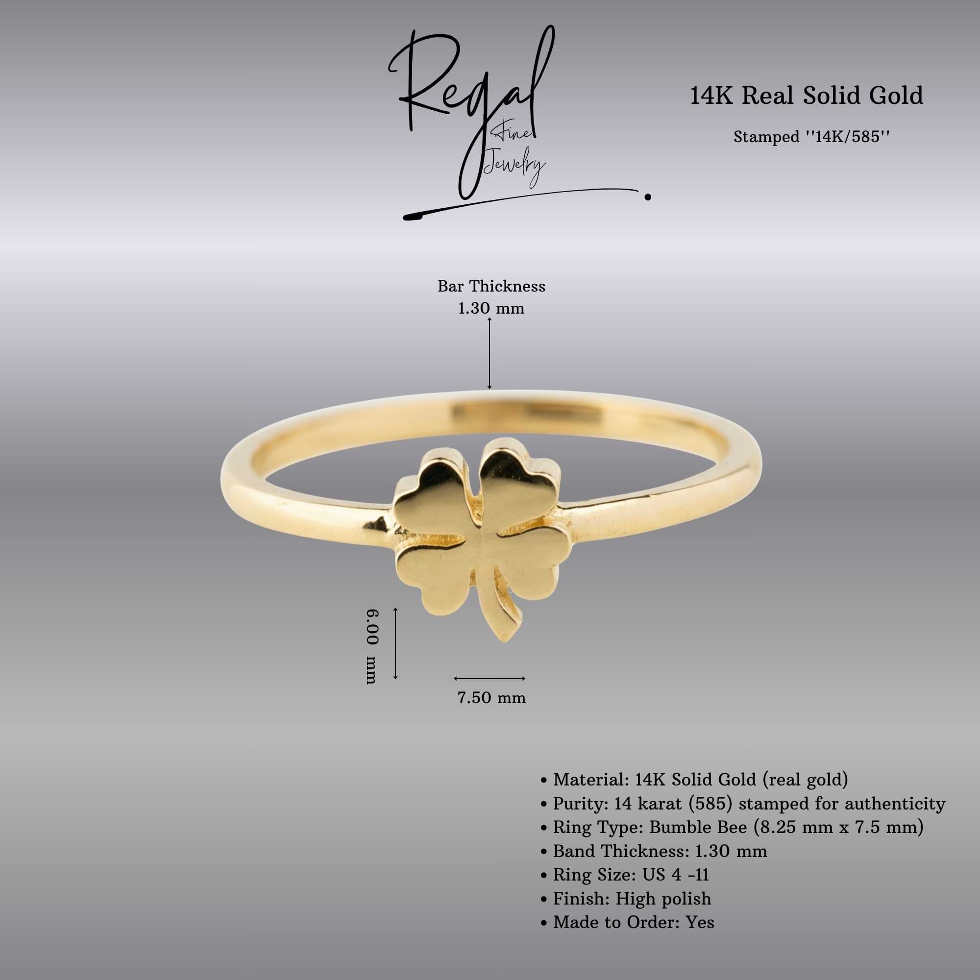 14K Solid Gold Clover Ring - Shamrock Ring