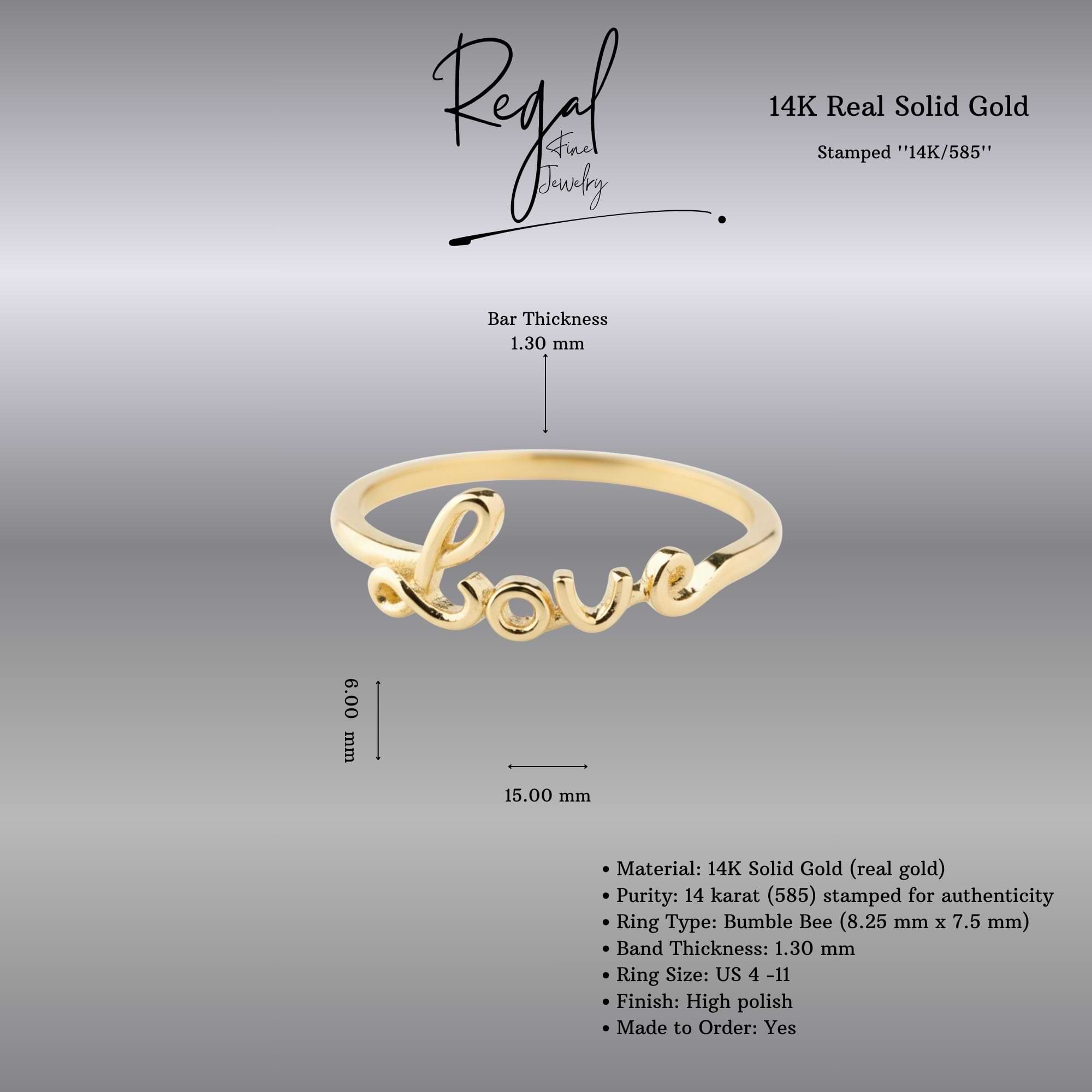 14K Real Gold Cursive Love Ring