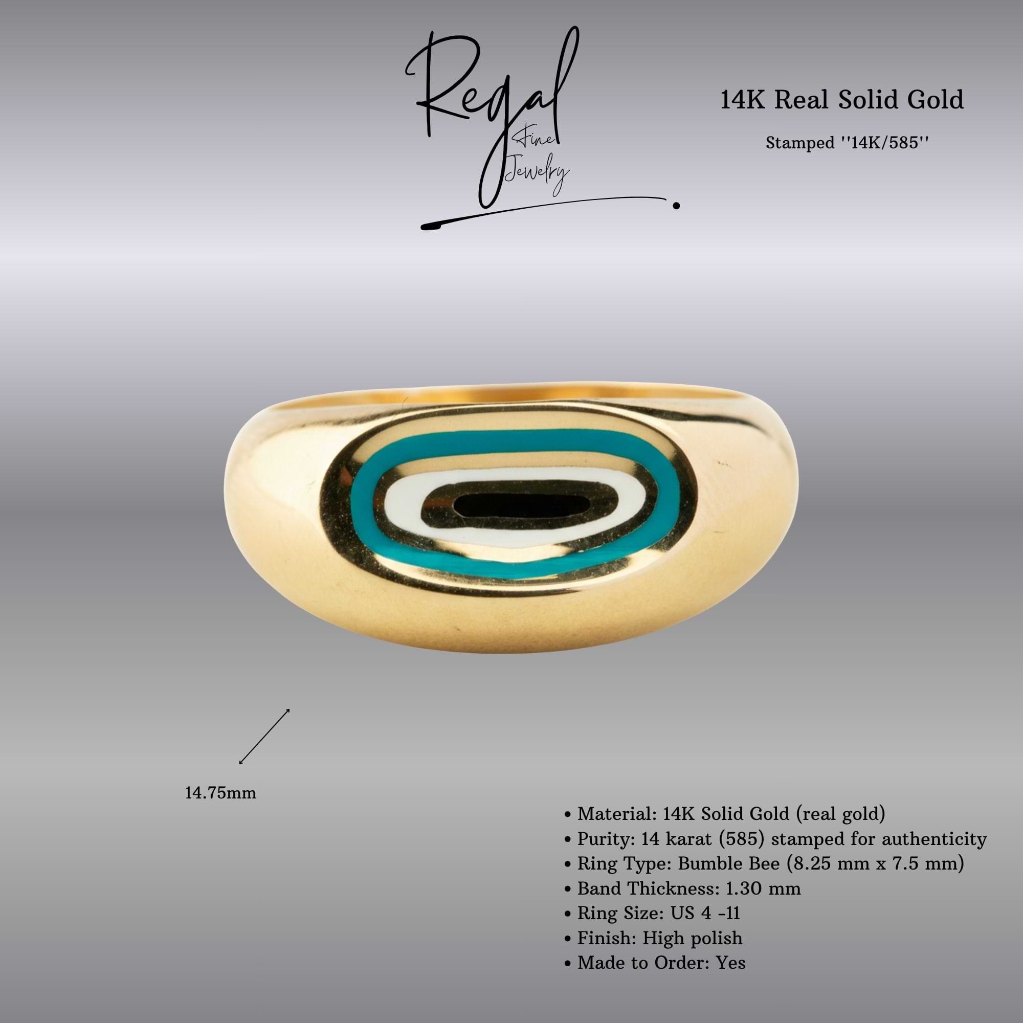 14K Solid Gold Dome Evil Eye Ring