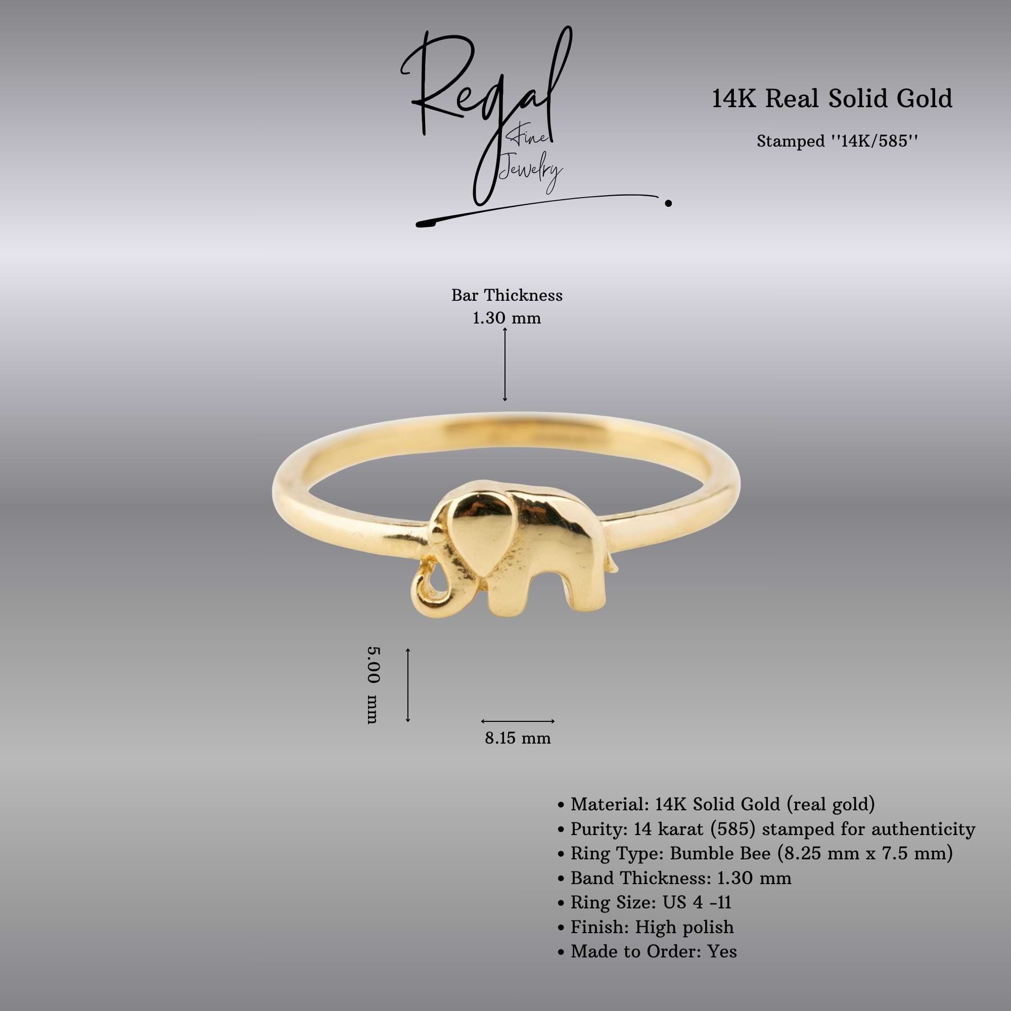 14K Solid Gold Elephant Ring