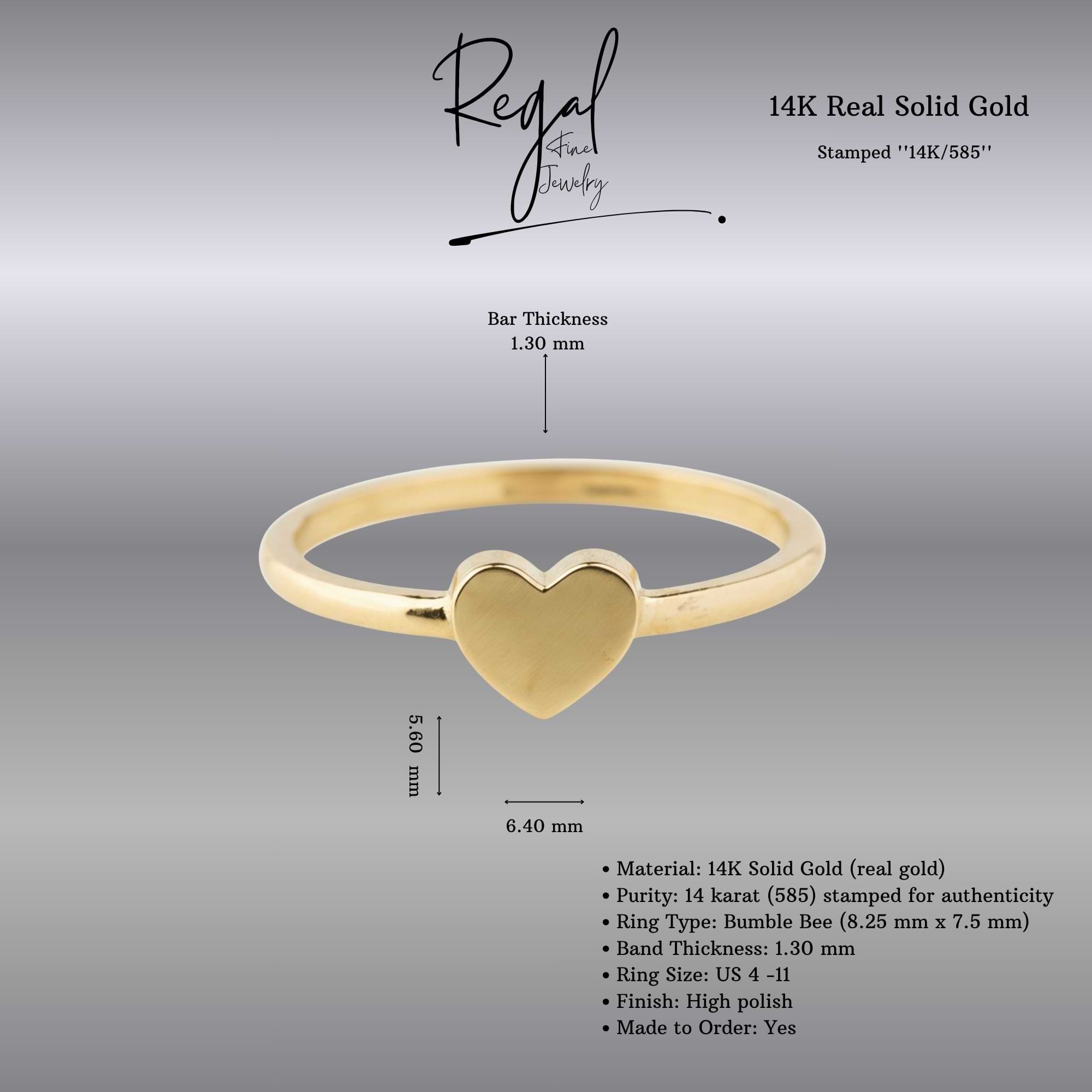 14K Solid Gold Heart Signet Ring