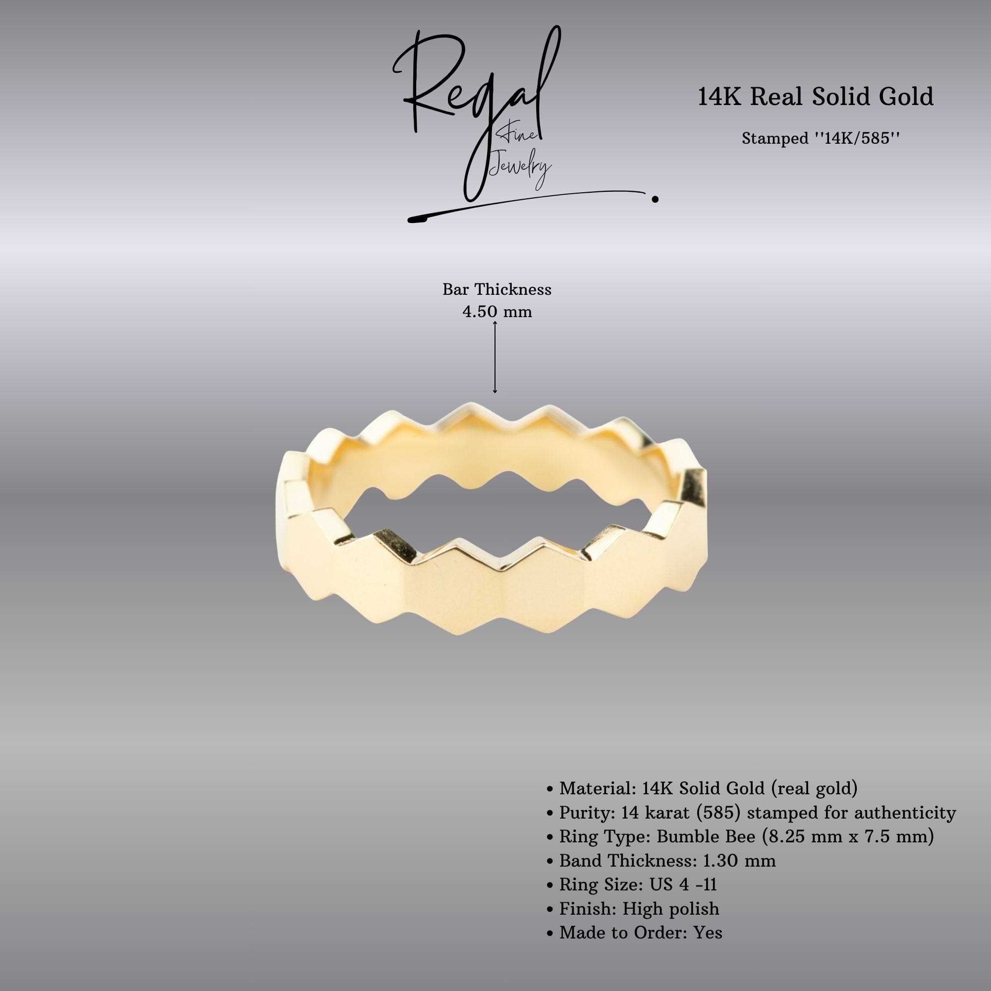 14K Solid Gold Honeycomb Band Ring