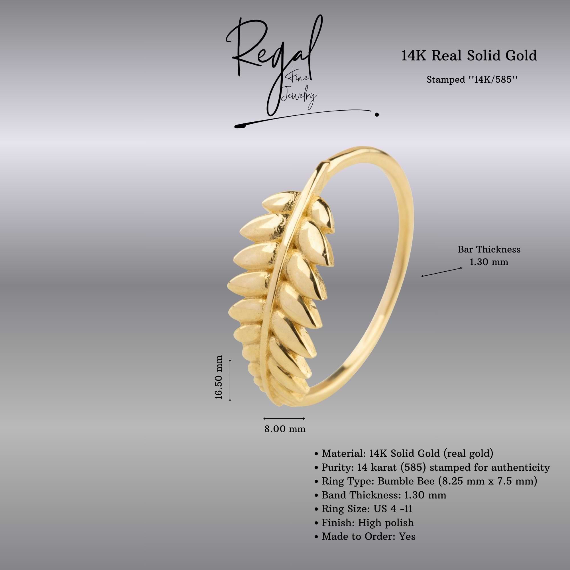 14K Solid Gold Laurel Leaf Ring