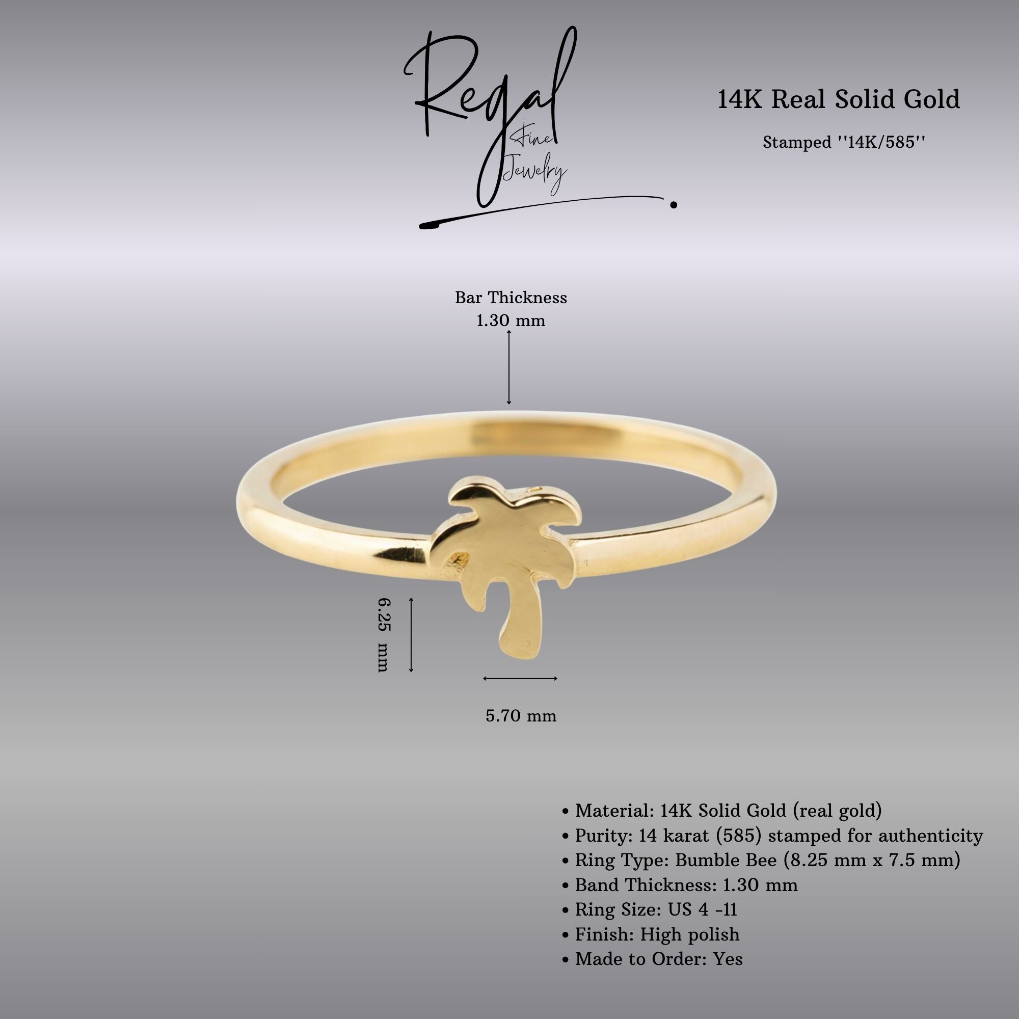 14K Solid Gold Palm Tree Ring