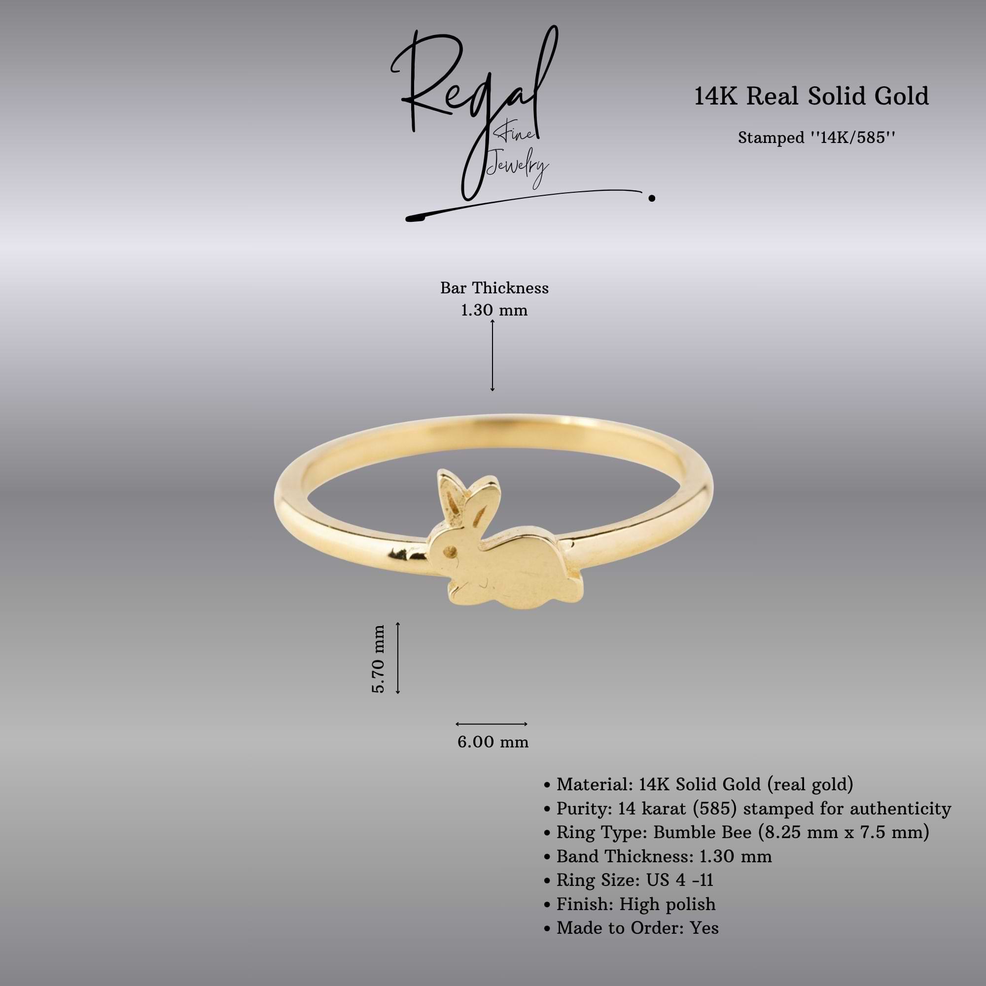 14K Solid Gold Rabbit Ring