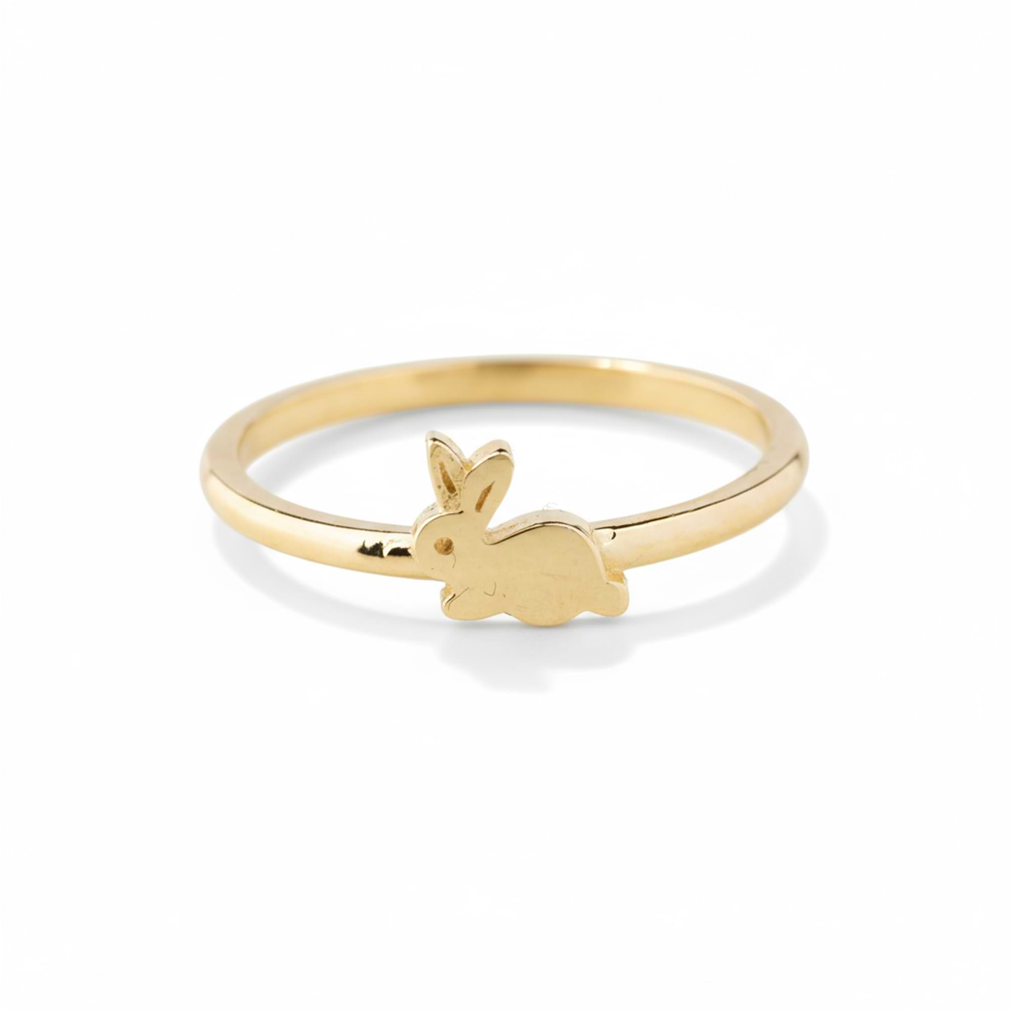 14K Solid Gold Rabbit Ring - Elegant Animal Lover Jewelry for Kids and Adults