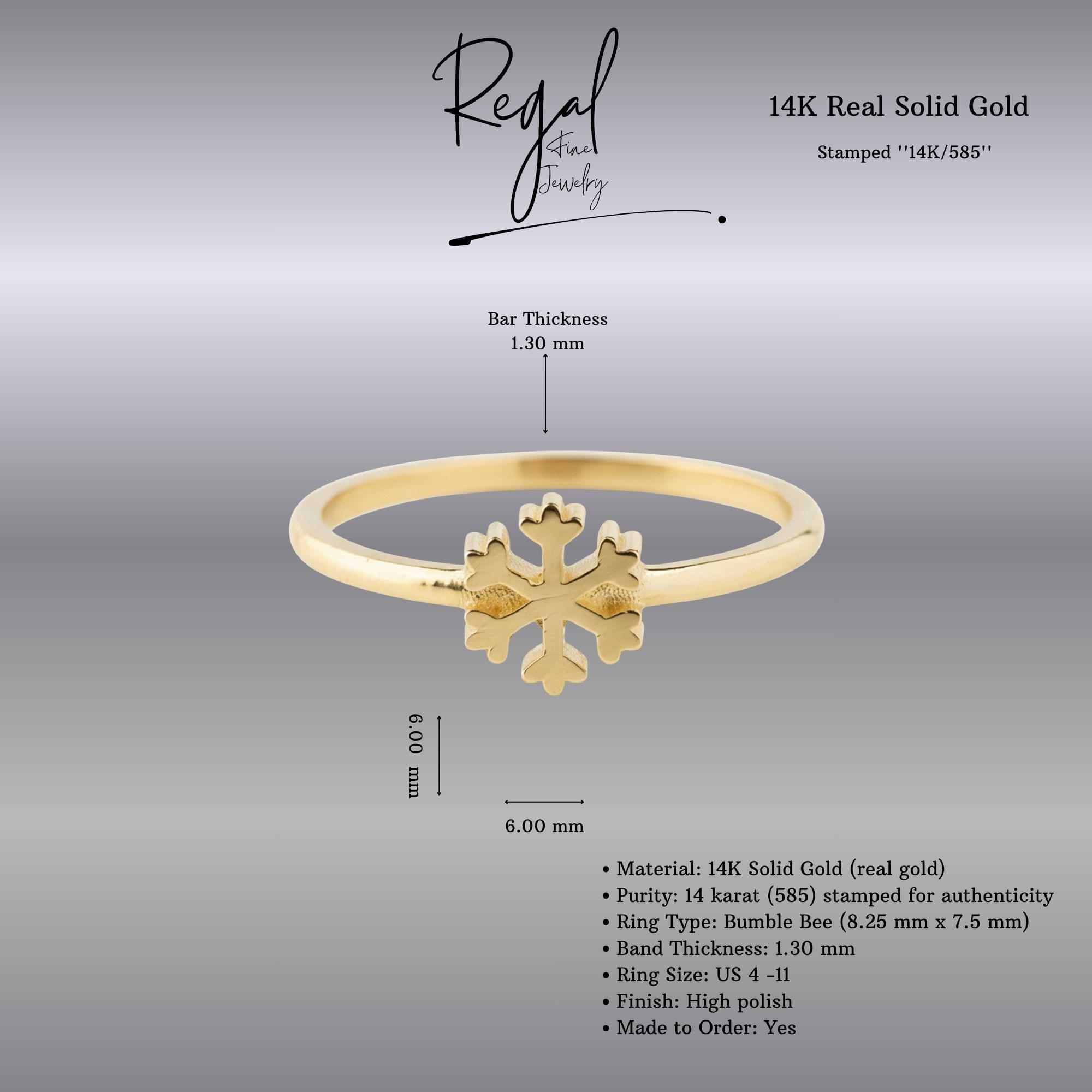 14K Solid Gold Snowflake Ring