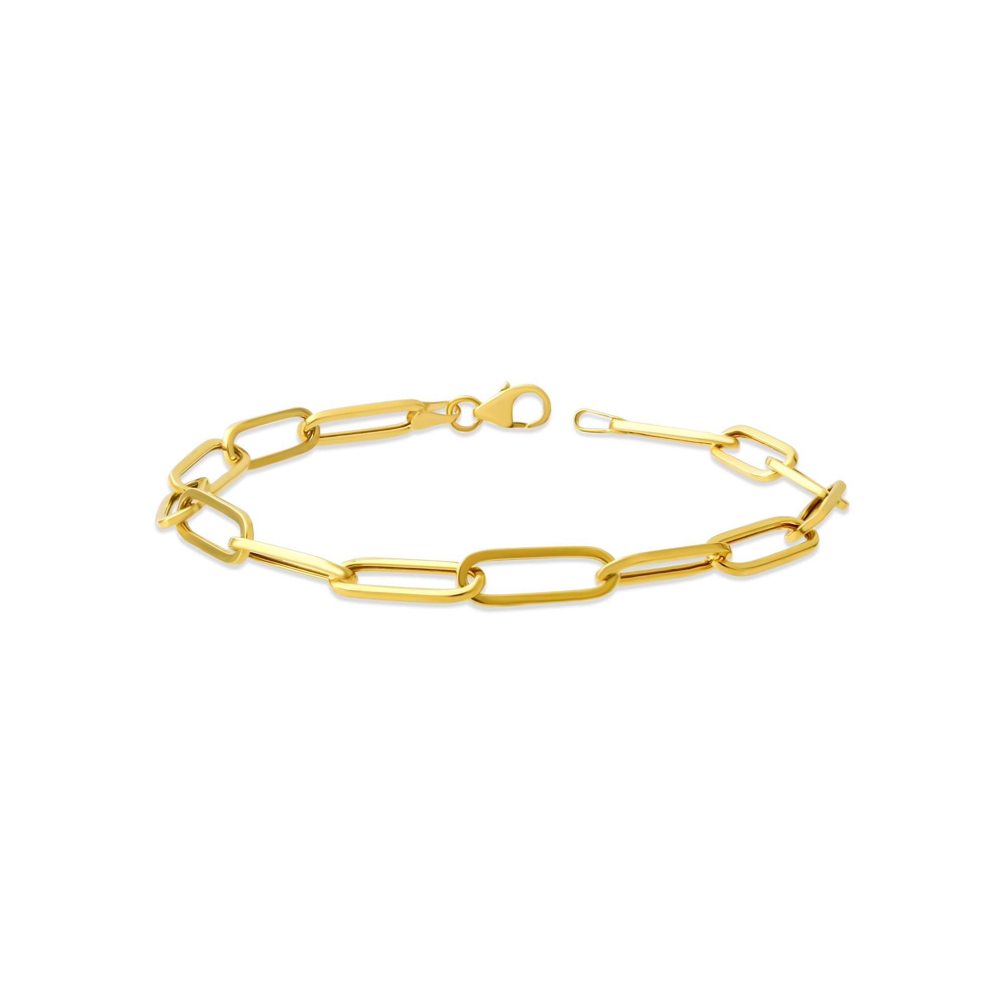 Gold 5mm Paperclip chain bracelet on a white background