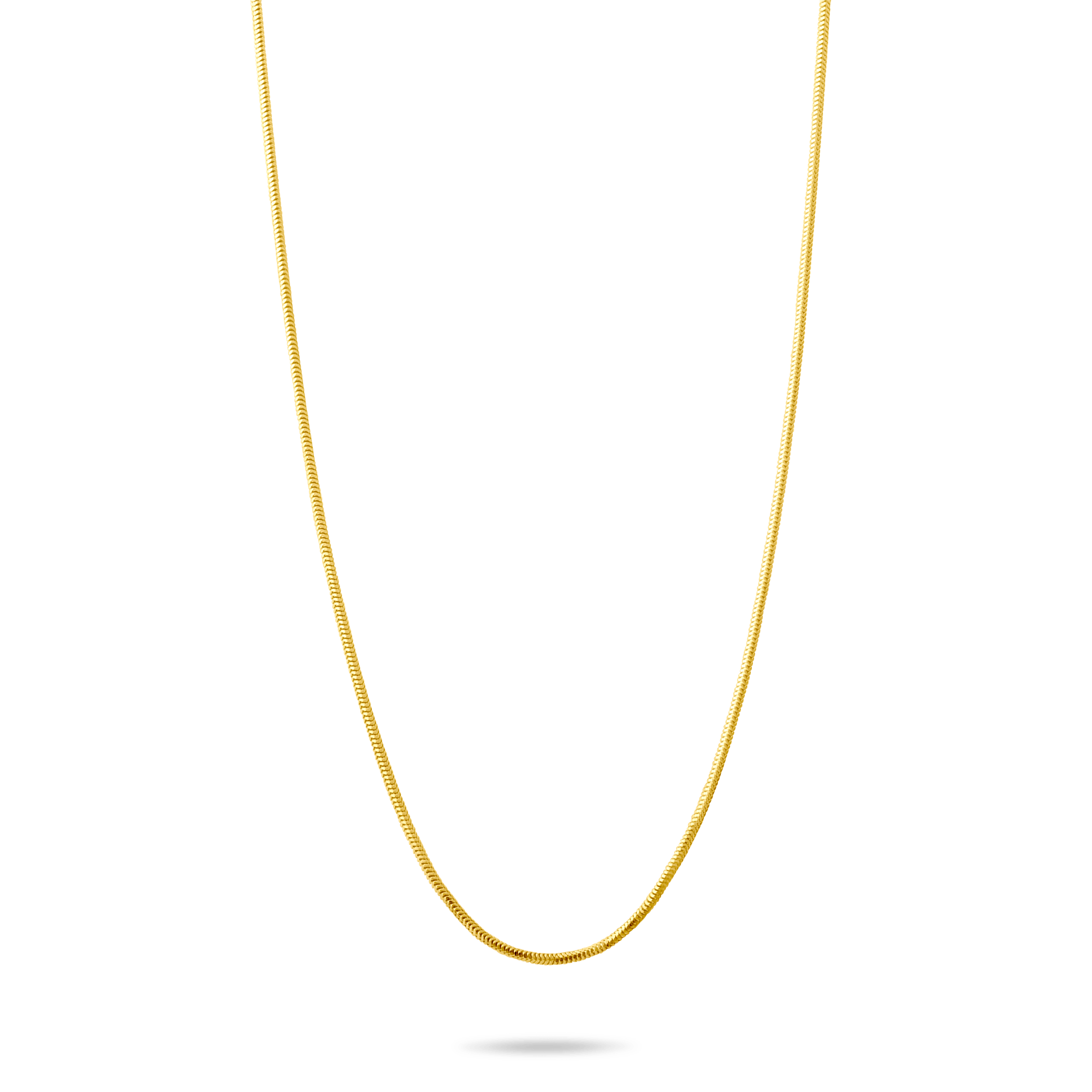 14k Gold round snake chain on a transparent background