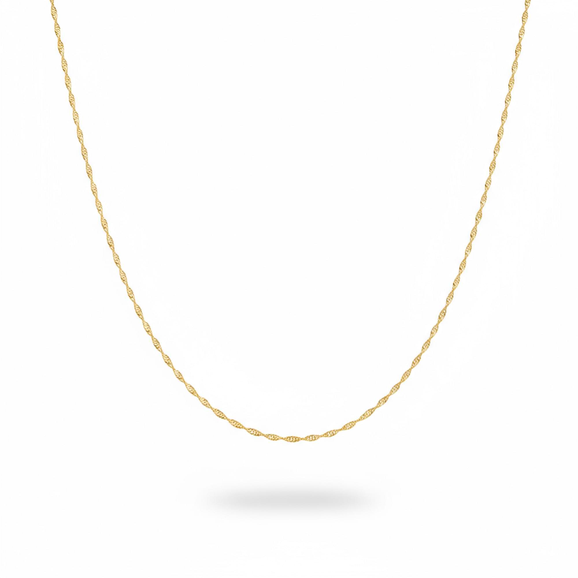 14k Gold singapore chain necklace on a white background