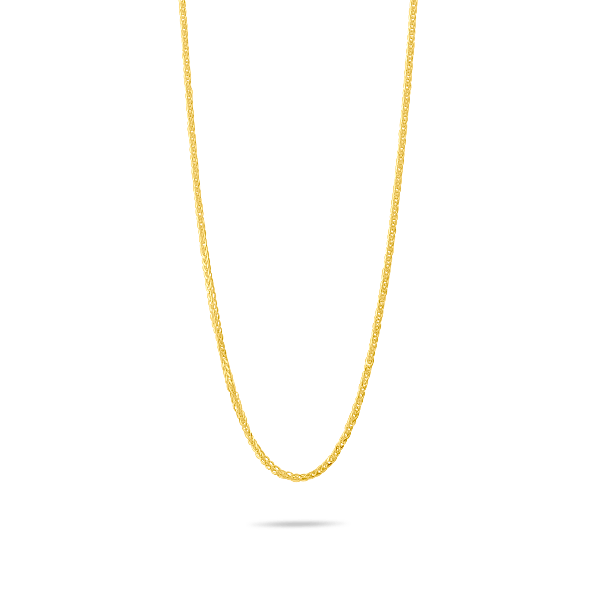 Gold 1mm spiga chain on a transparent background