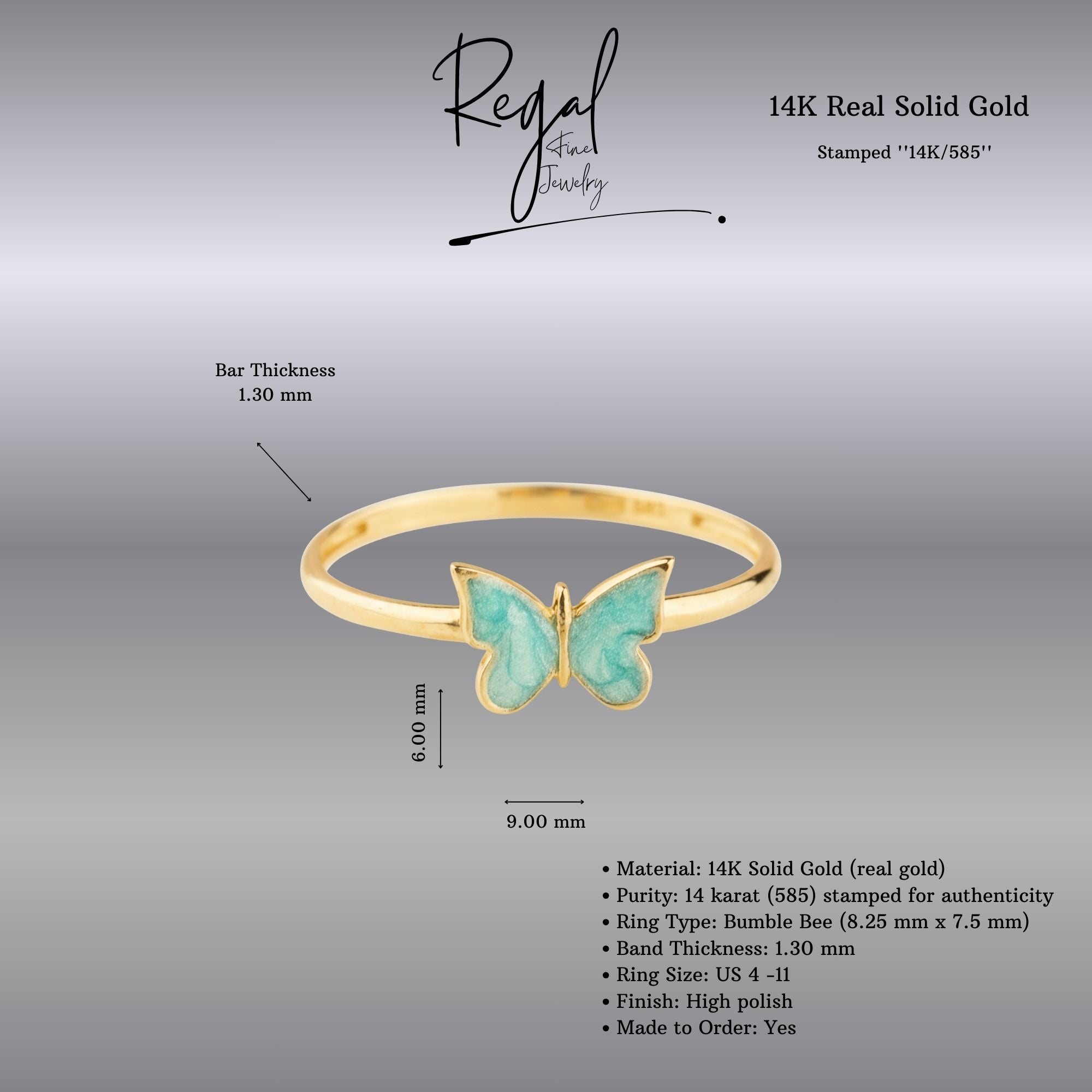 14k Gold Blue Butterfly Ring