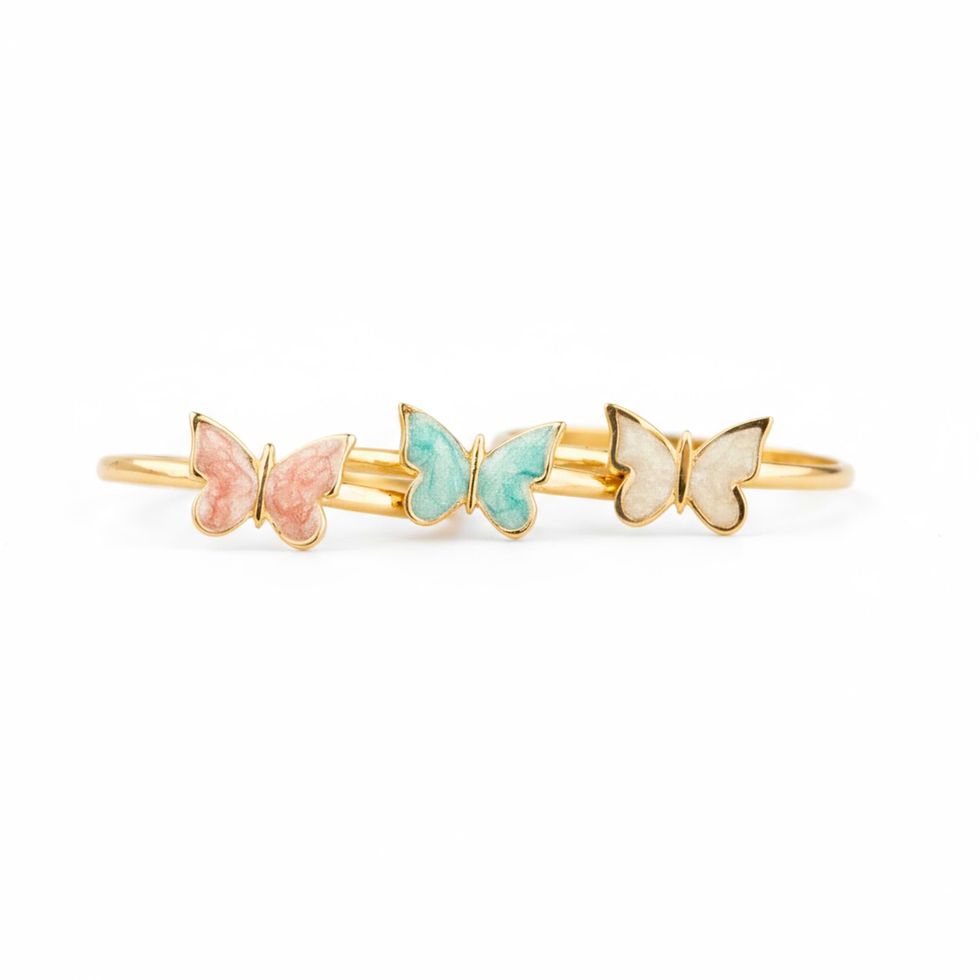 14k Gold White Butterfly Ring