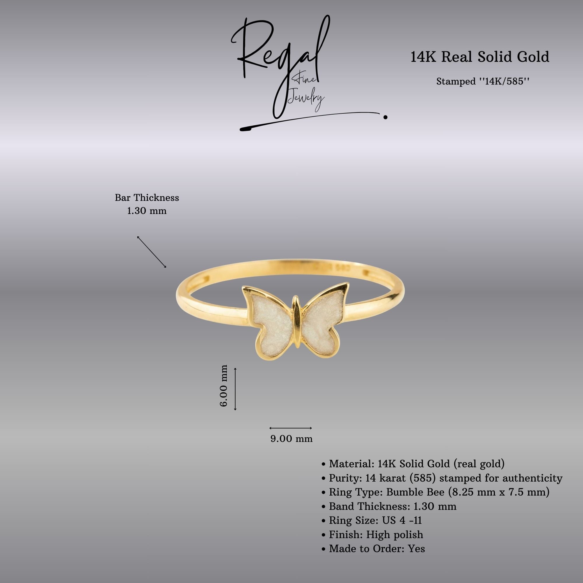 14k Gold White Butterfly Ring