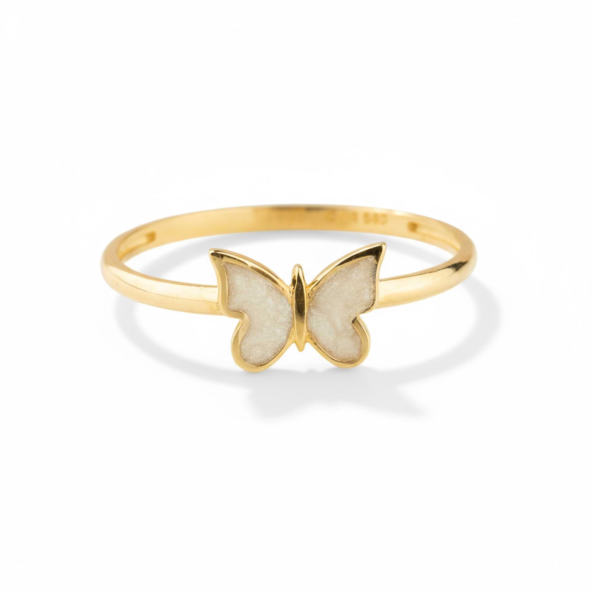 14k Gold White Butterfly Ring