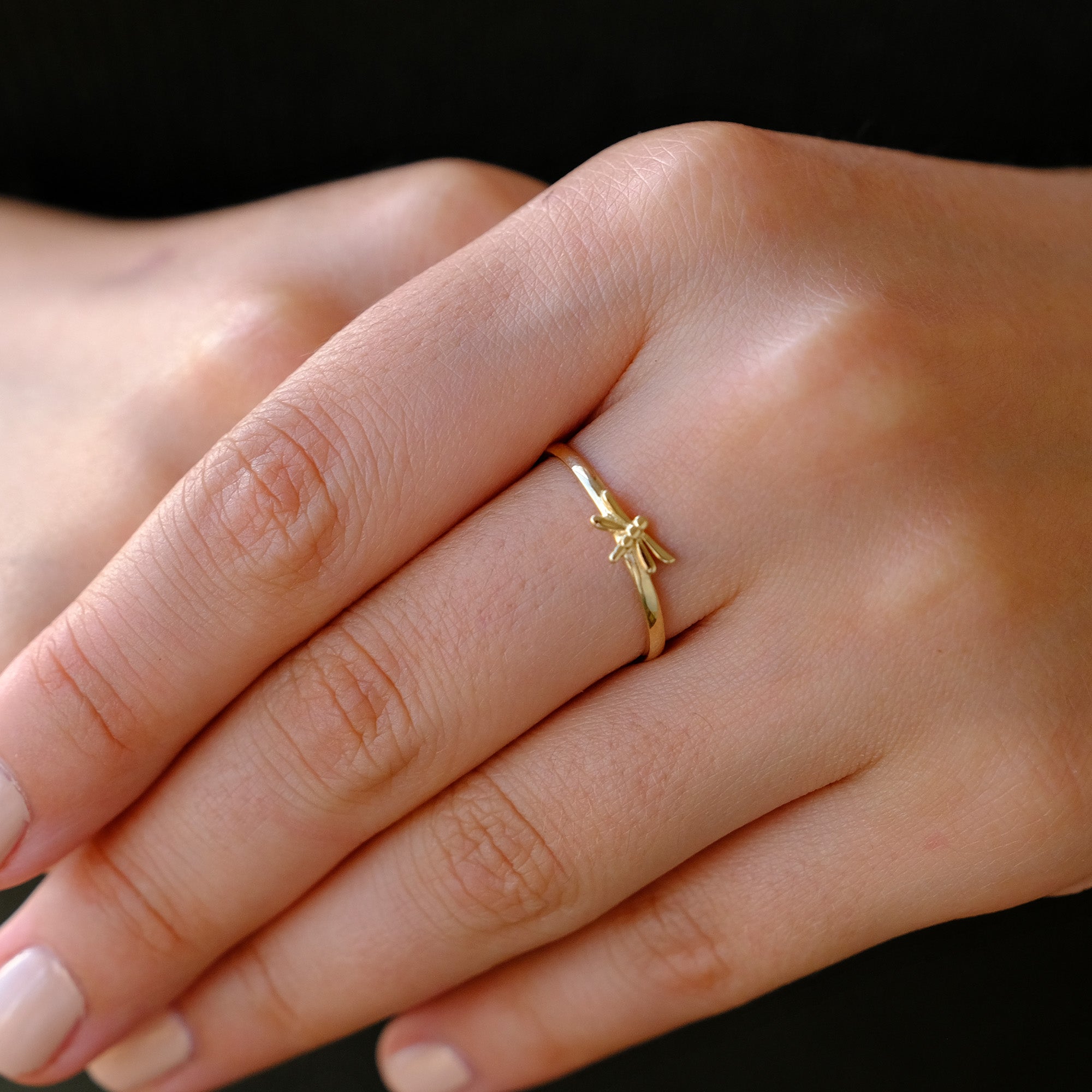 14K Solid Gold Dragonfly Ring - Delicate and Charming Fine Jewelry