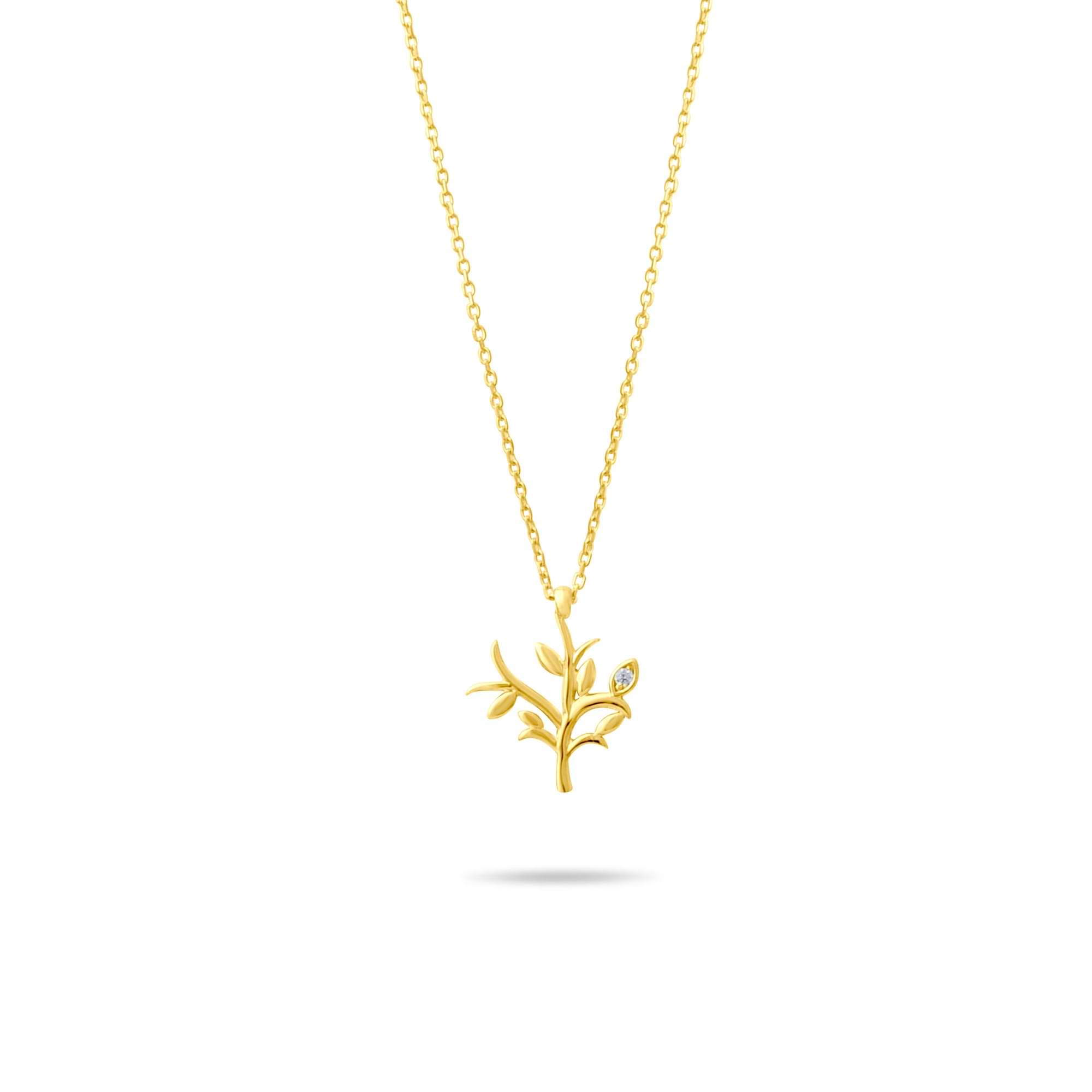 14K Gold Olive Tree Pendant Necklace