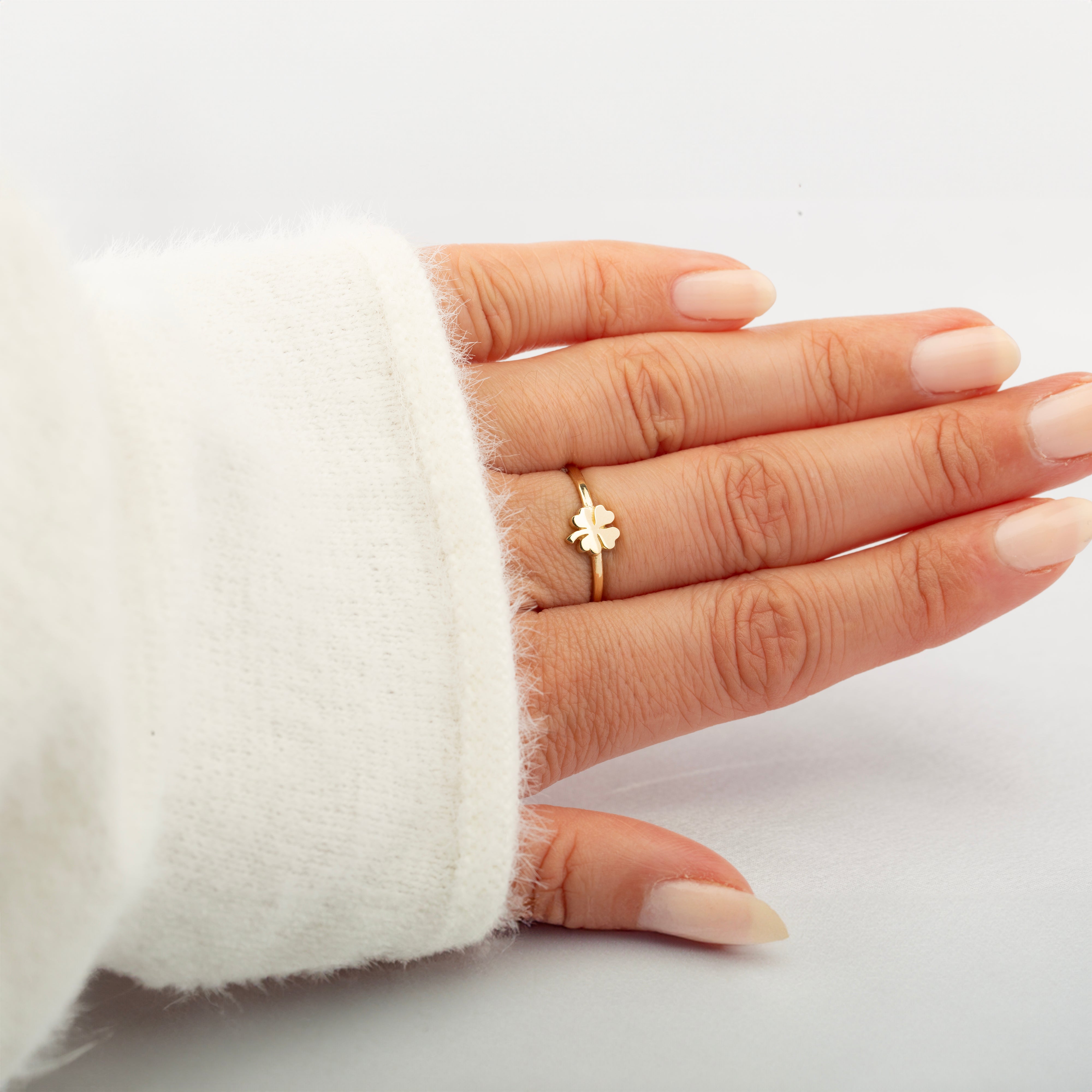 14K Solid Gold Clover Ring - Shamrock Ring
