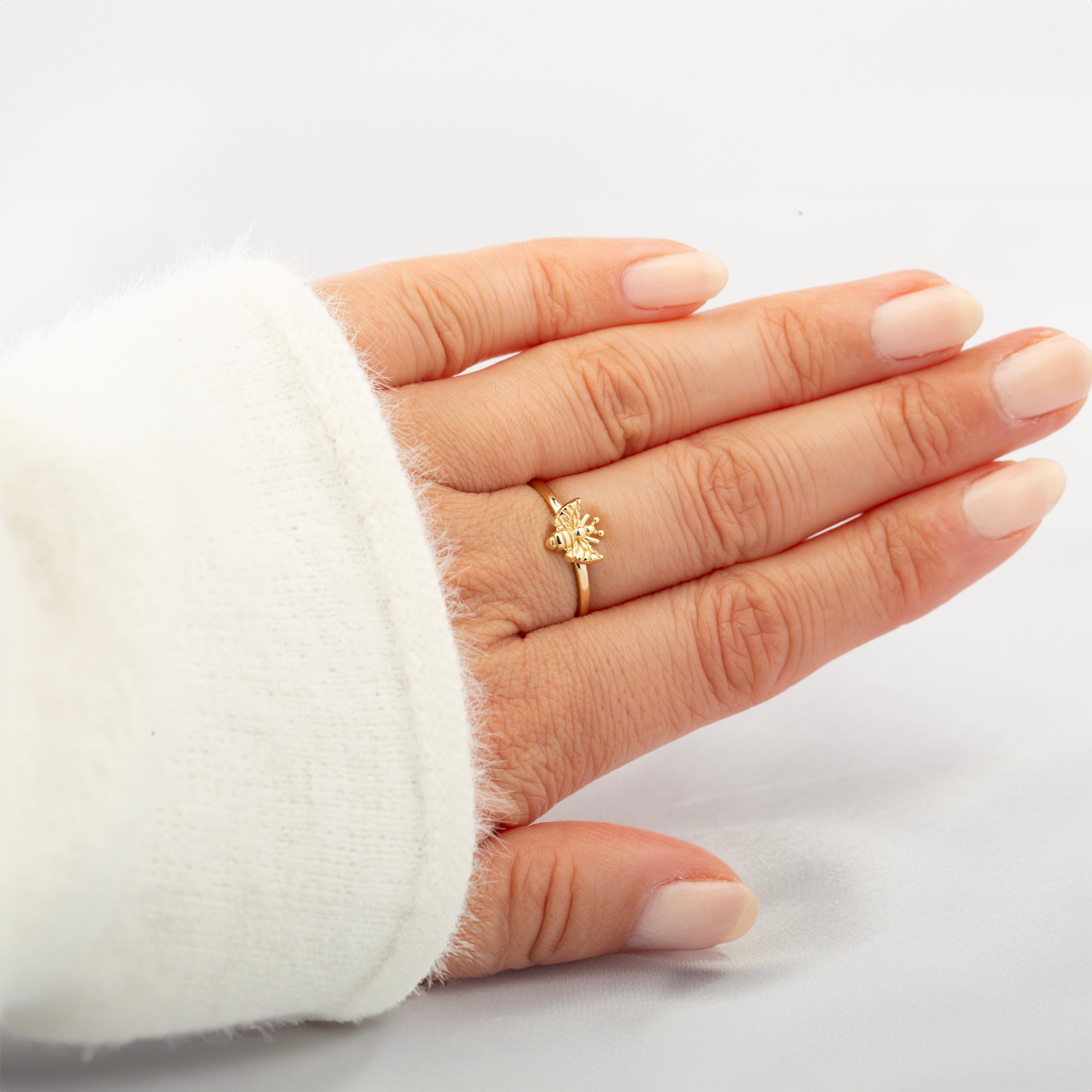 14K Solid Gold Bumble Bee Ring