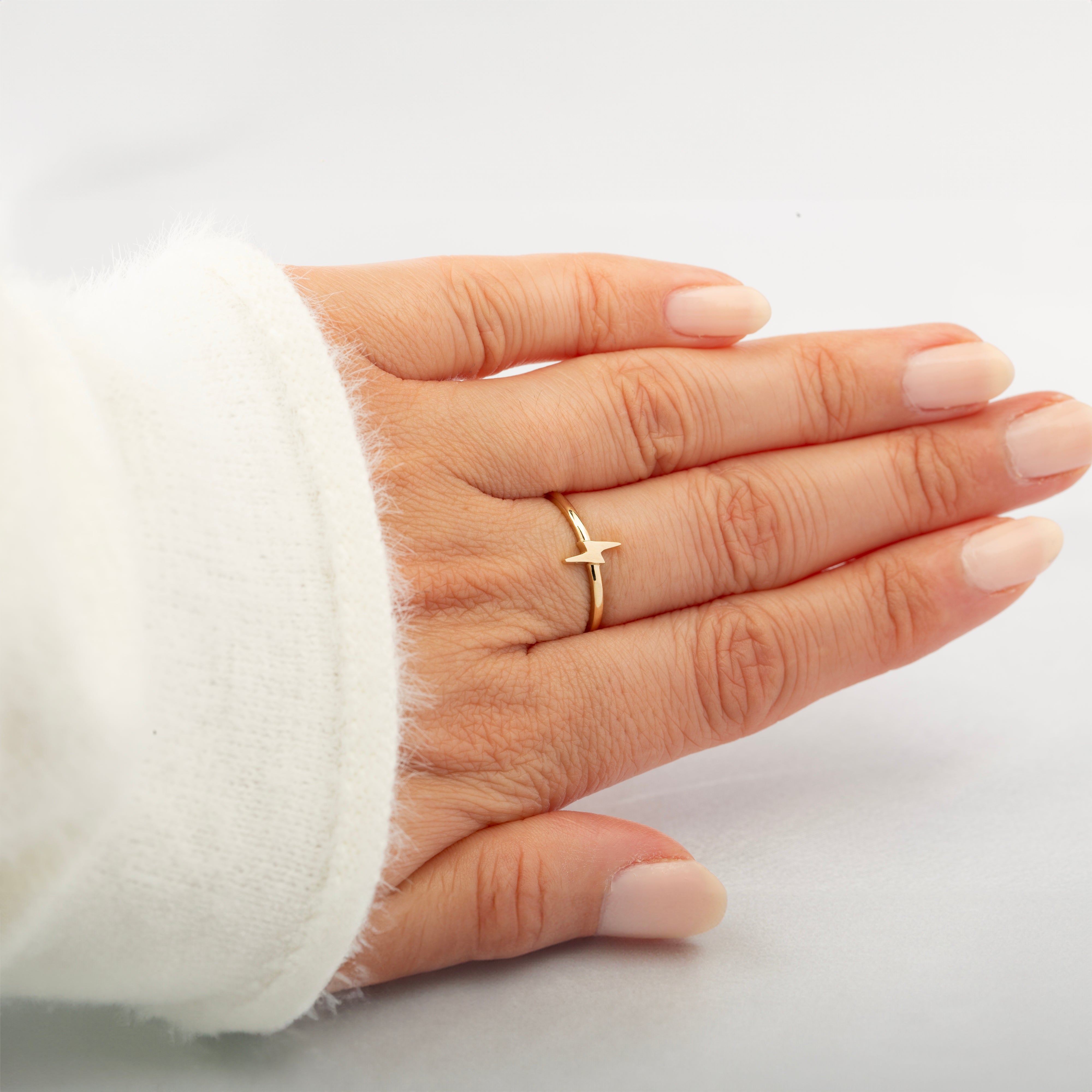 14K Solid Gold Lightning Bolt Ring