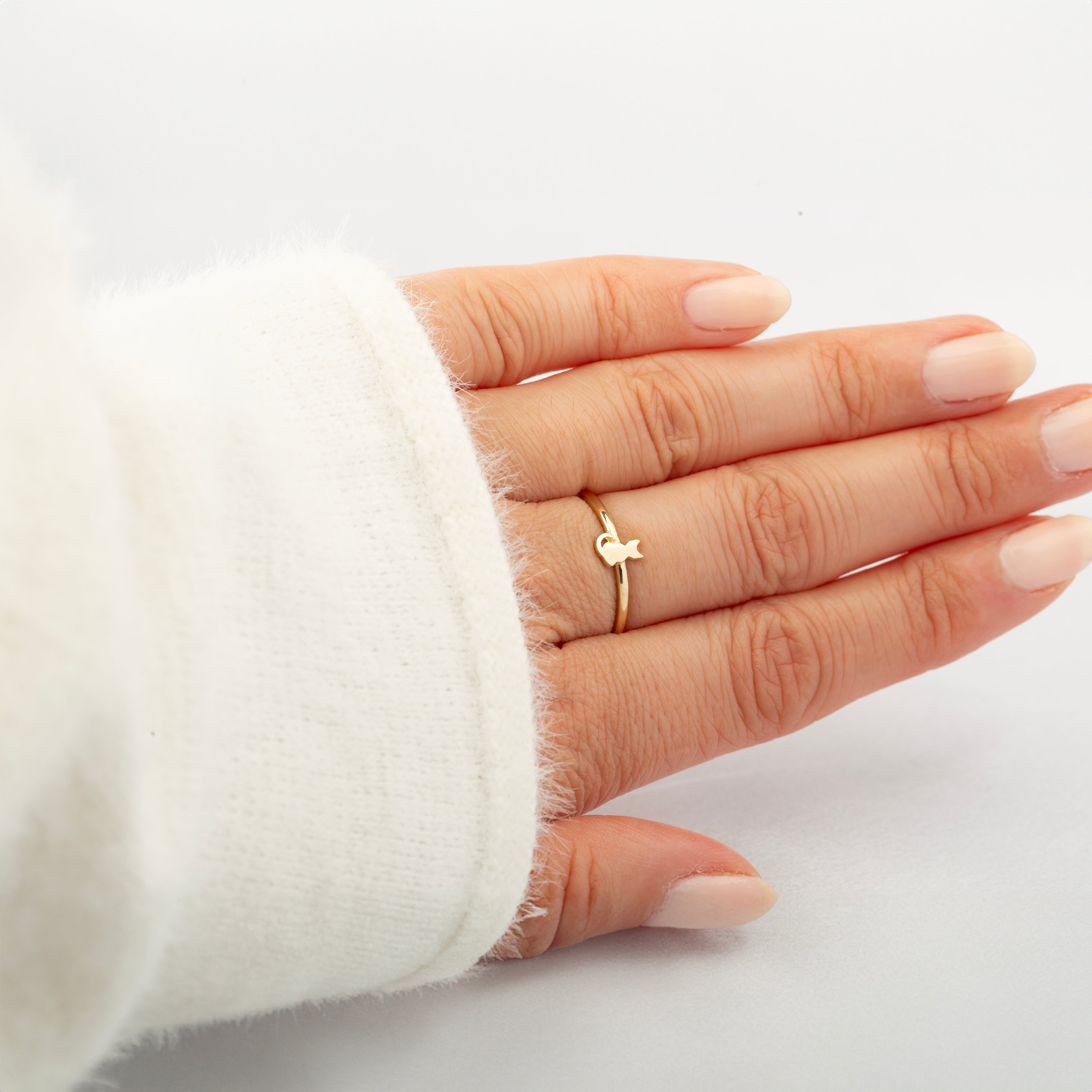 14K Solid Gold Cat Ring