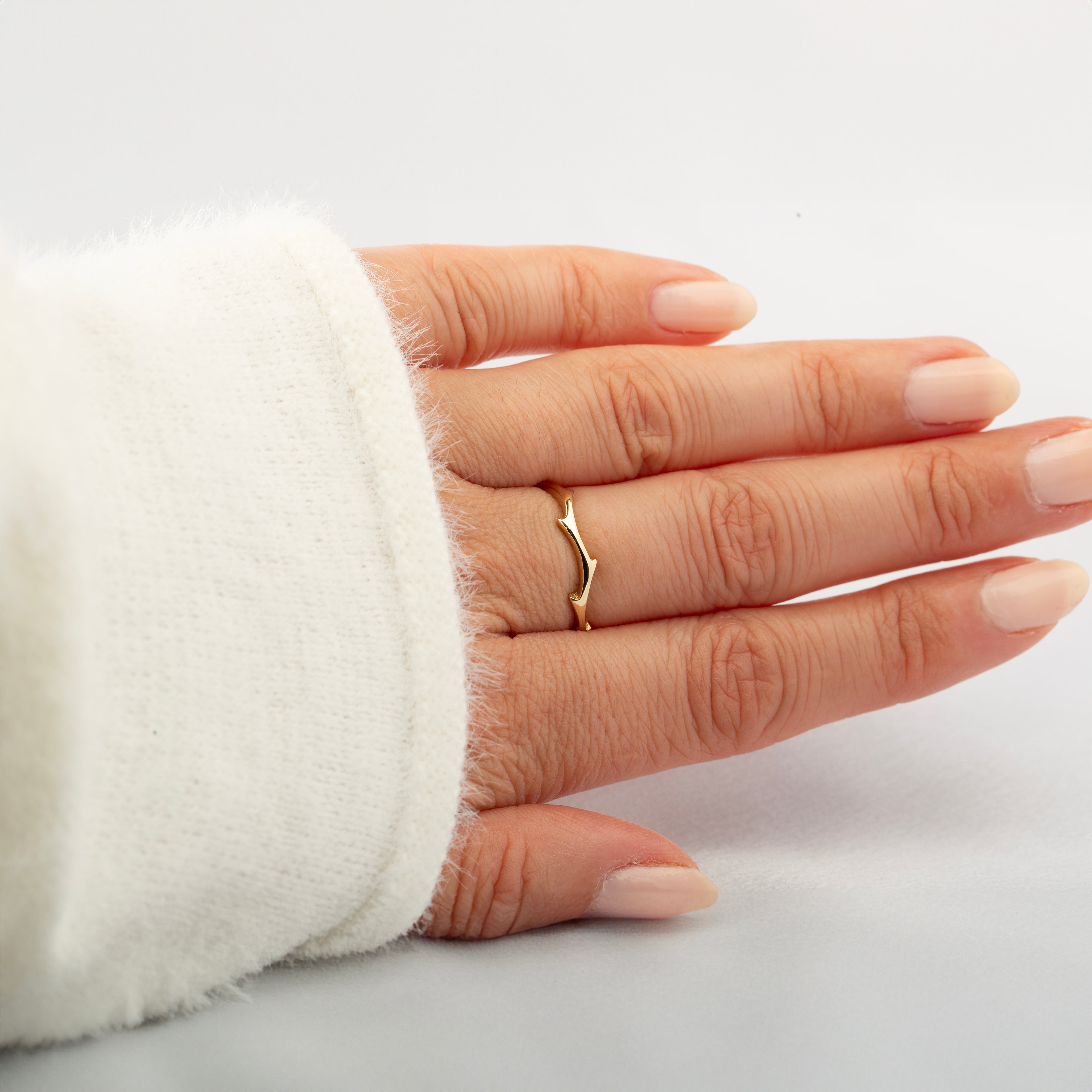 14K Solid Gold Thorn Branch Ring