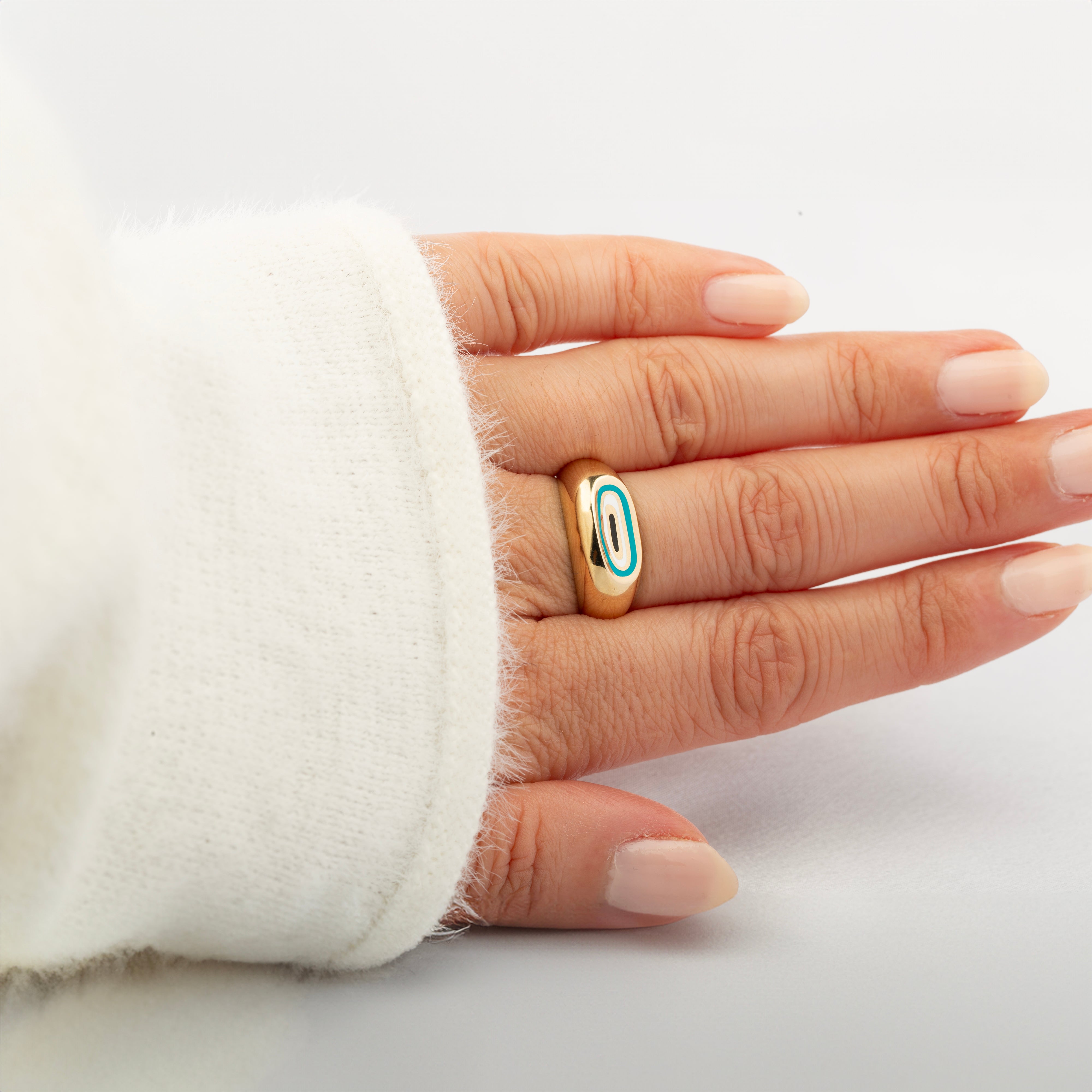 14K Solid Gold Dome Evil Eye Ring