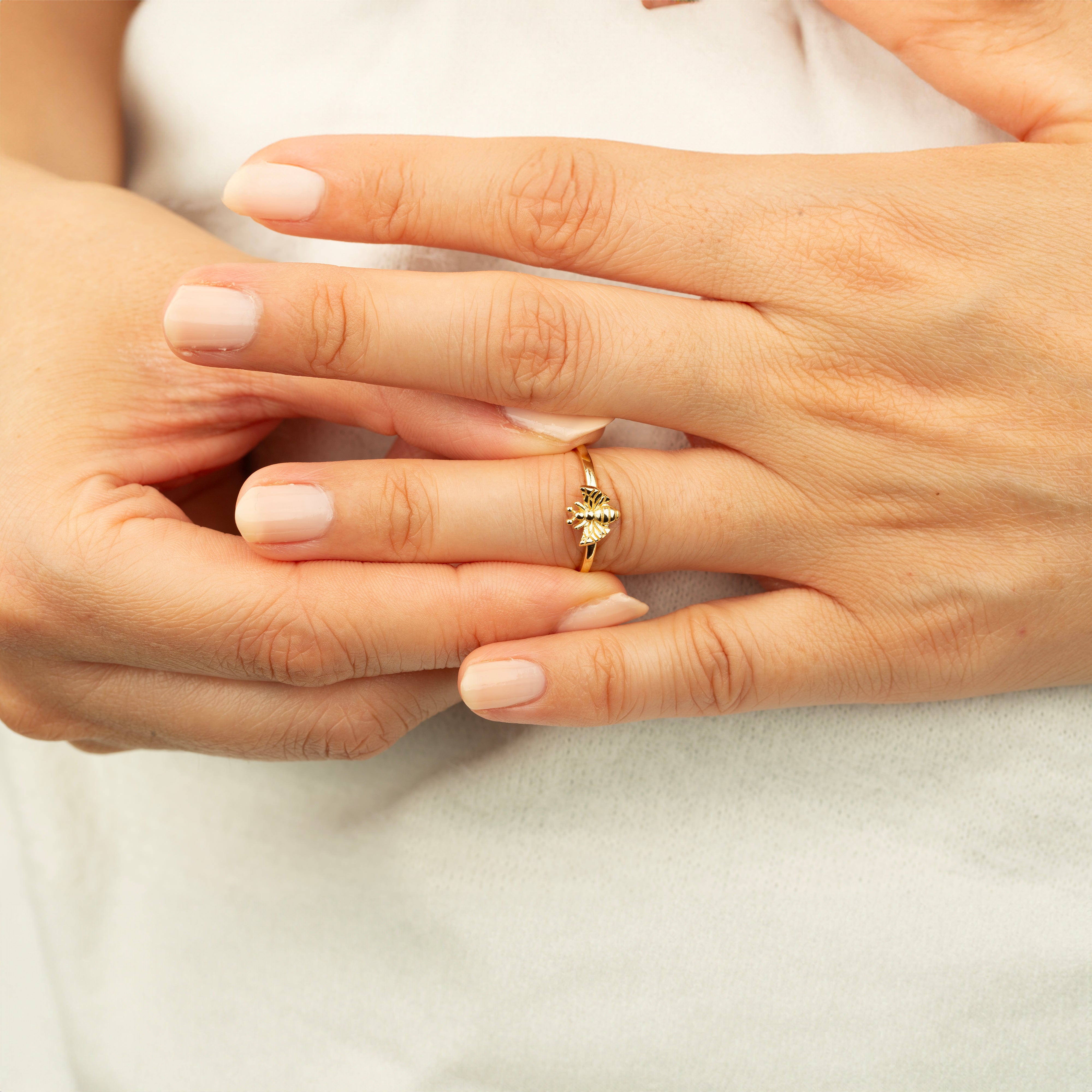 14K Solid Gold Bumble Bee Ring