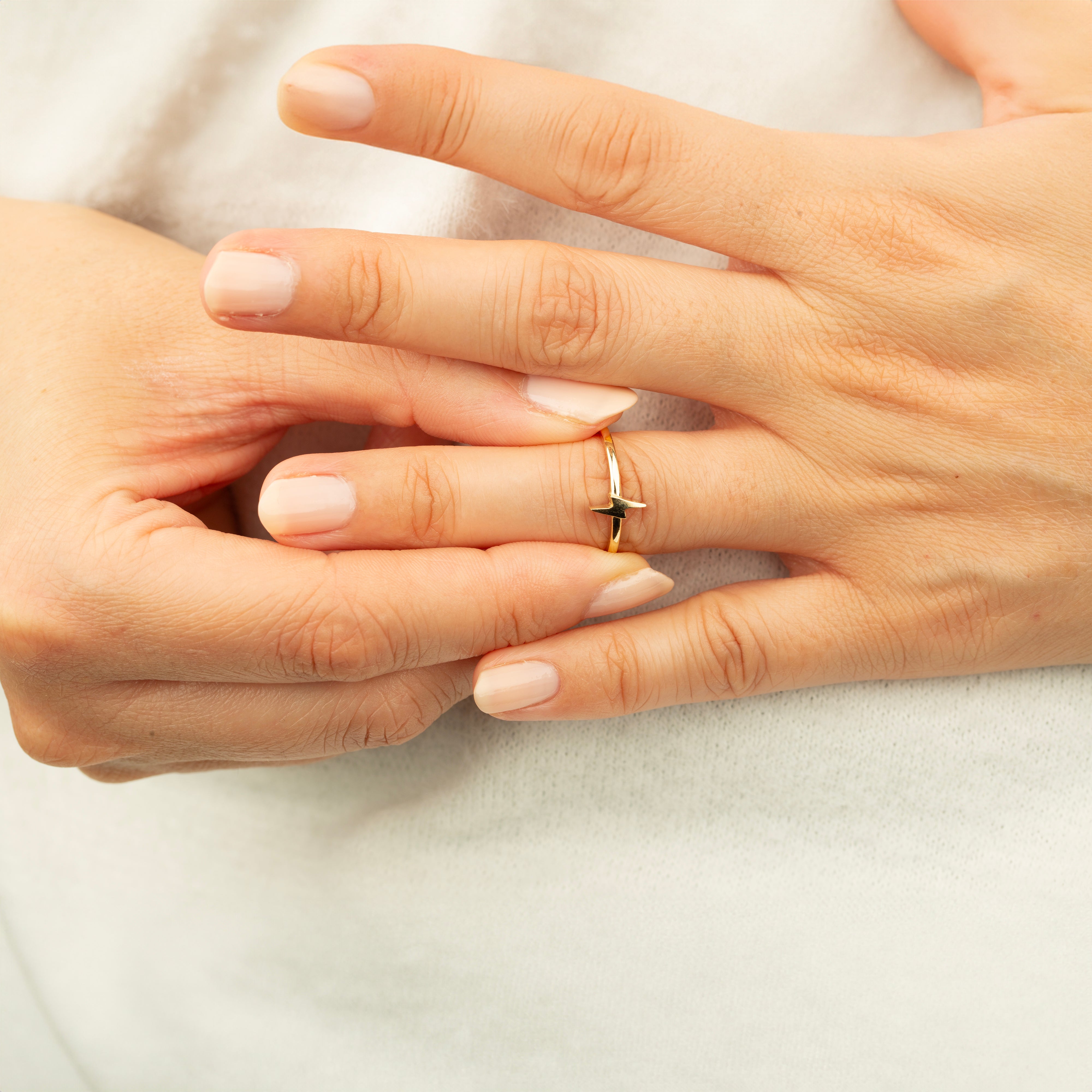 14K Solid Gold Lightning Bolt Ring