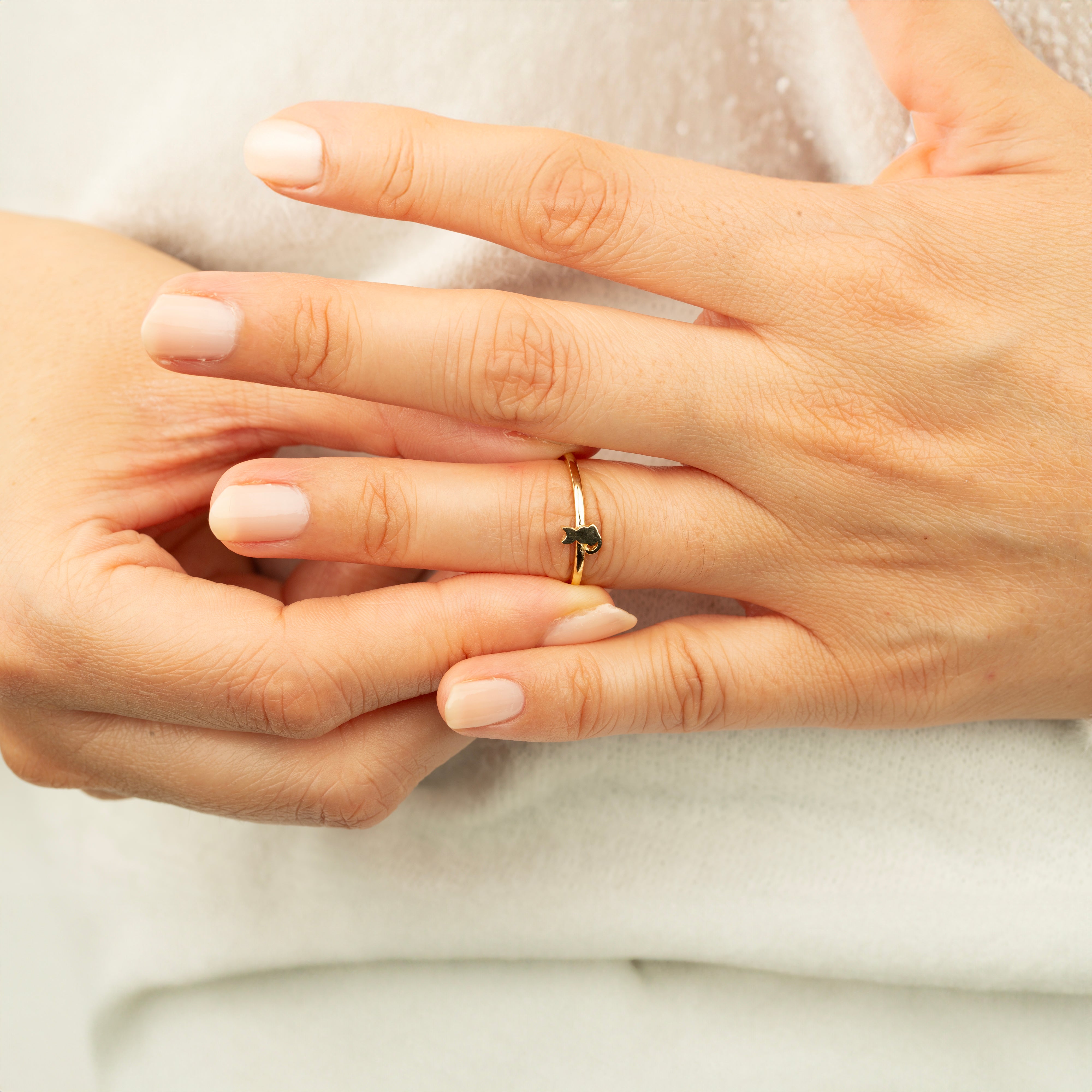 14K Solid Gold Cat Ring