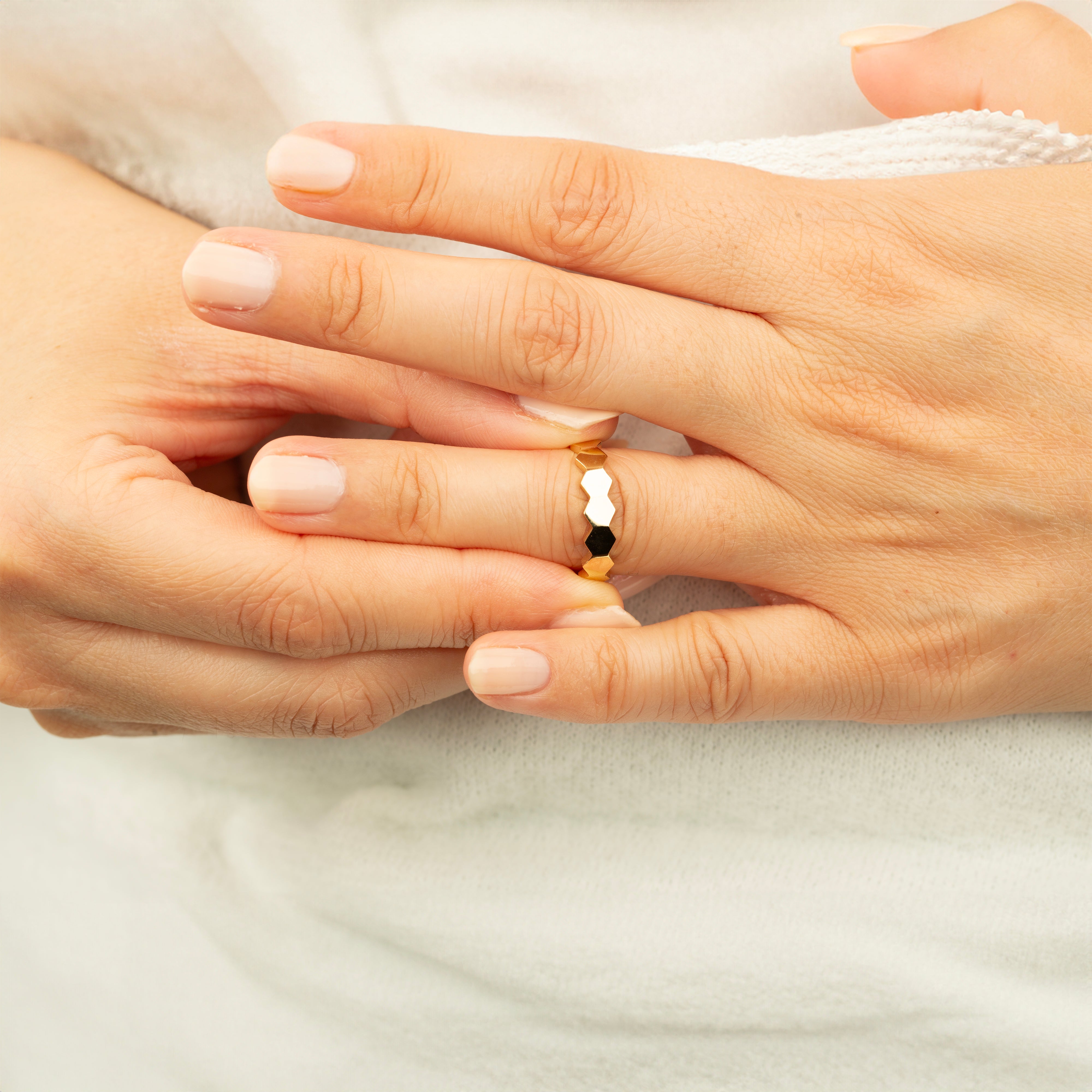 14K Solid Gold Honeycomb Band Ring