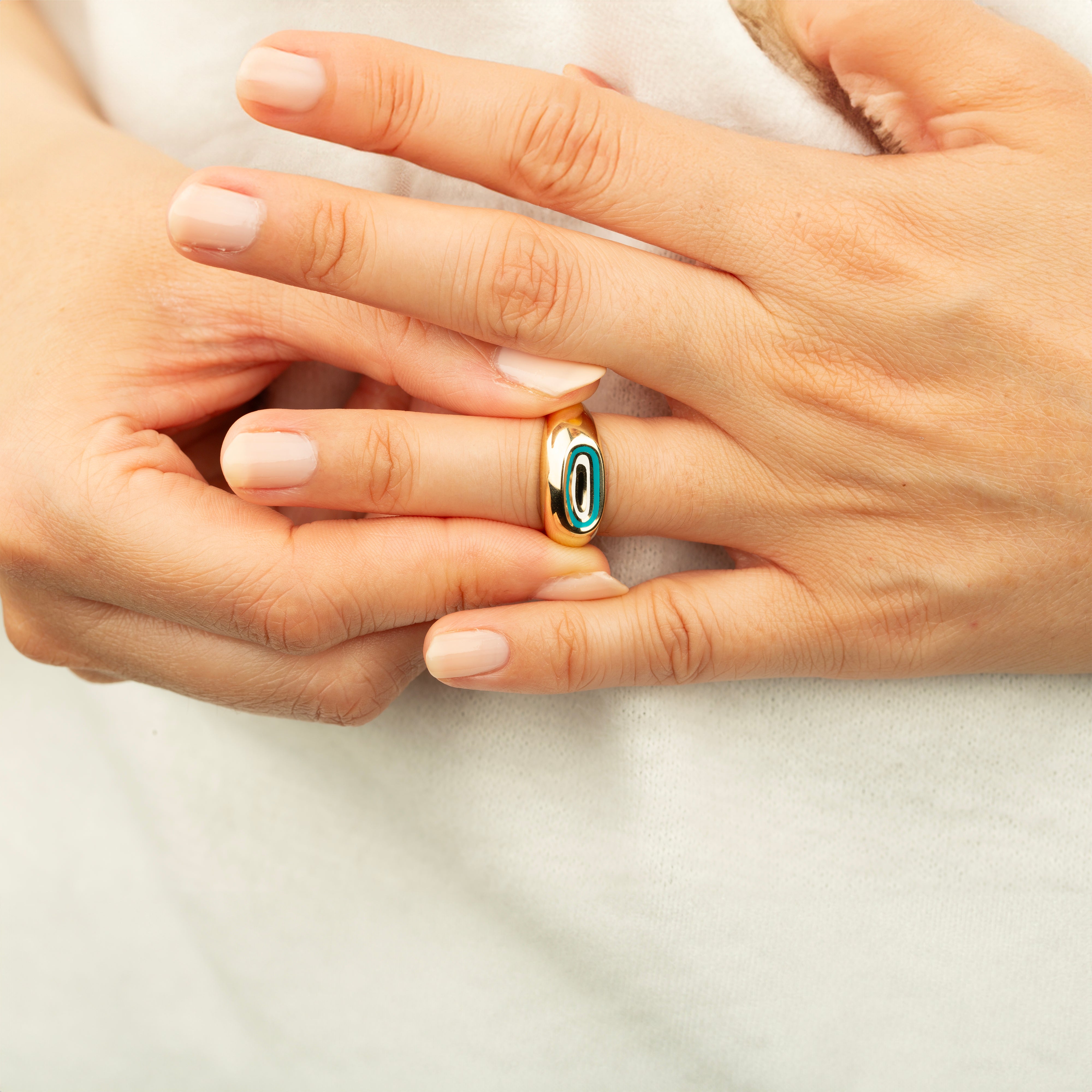 14K Solid Gold Dome Evil Eye Ring