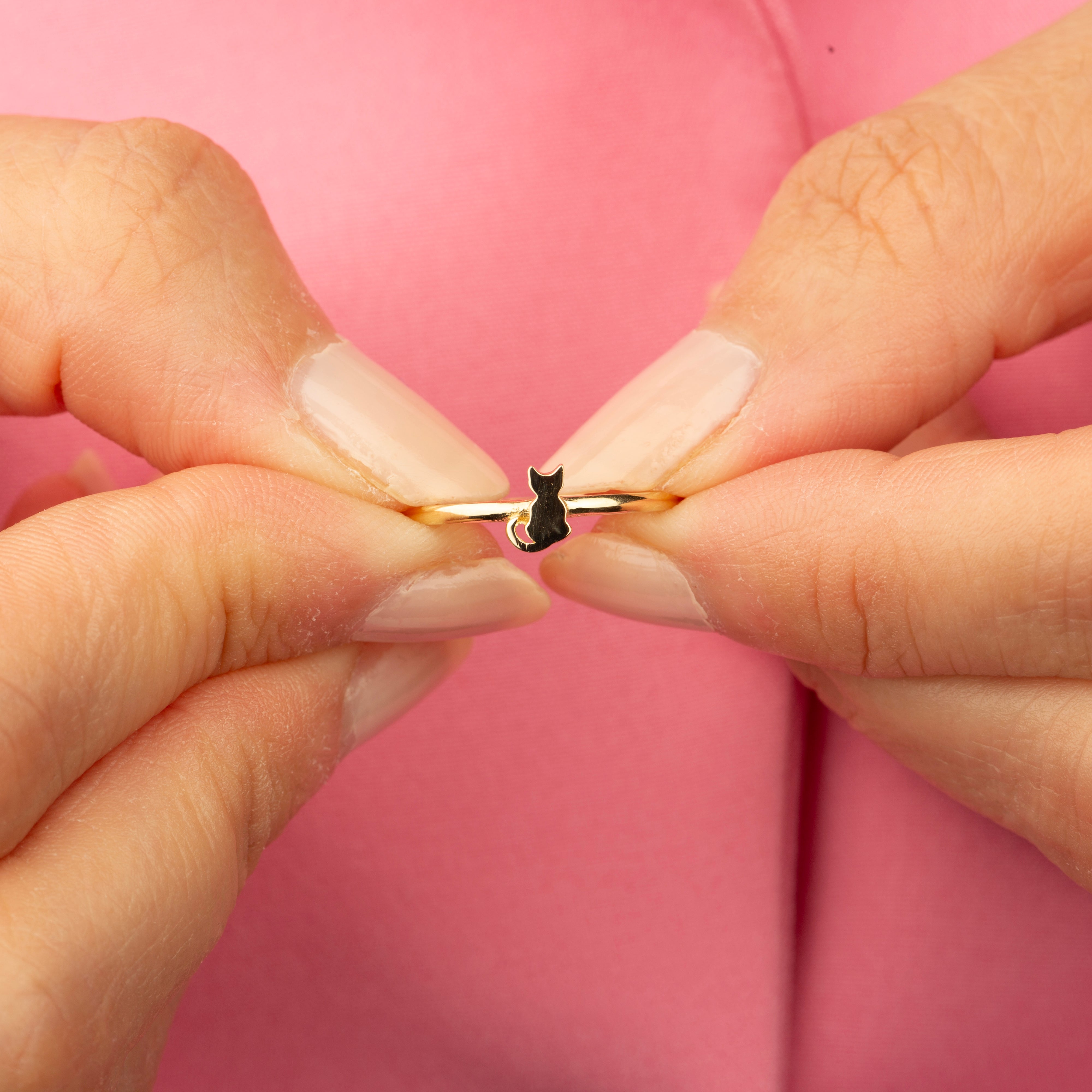 14K Solid Gold Cat Ring