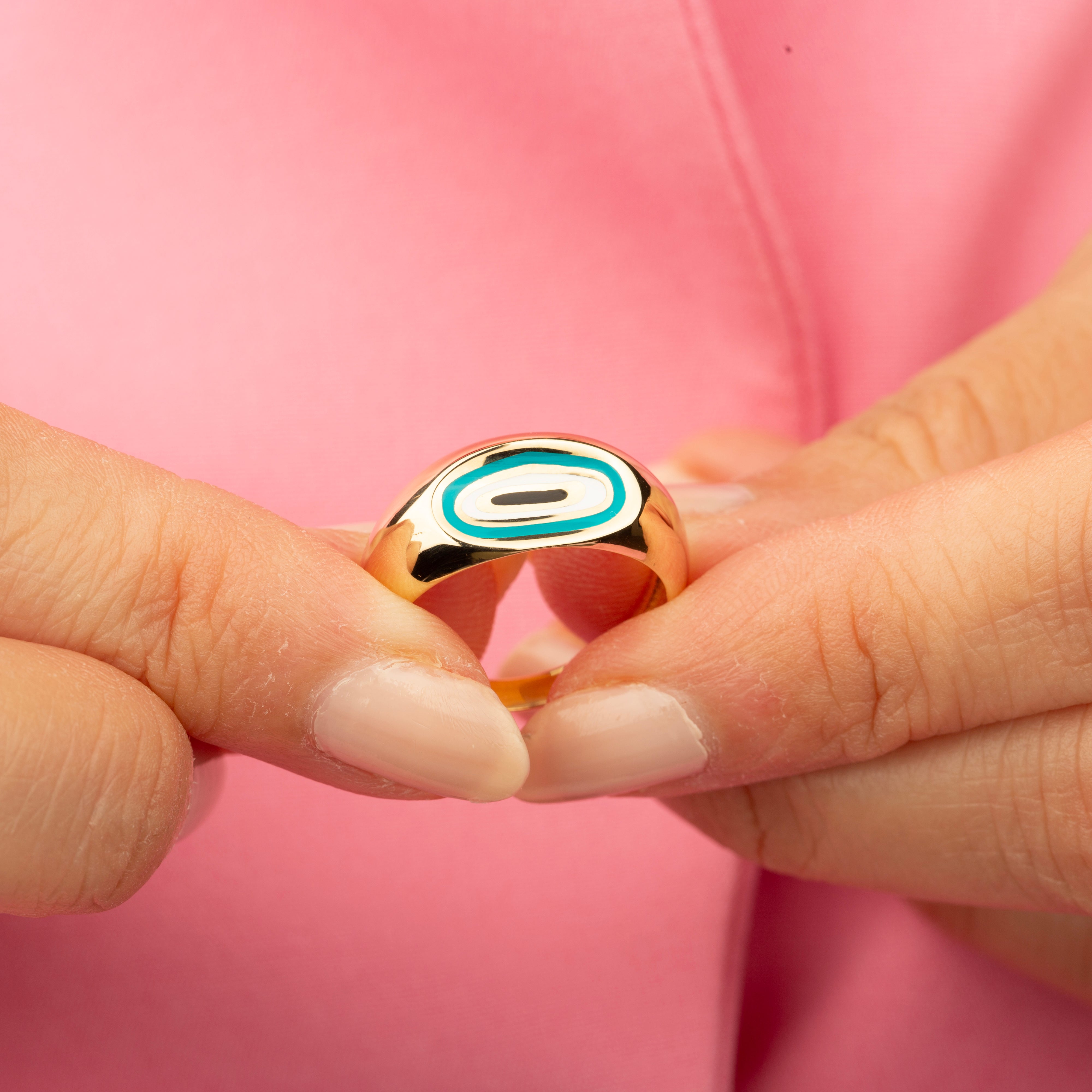 14K Solid Gold Dome Evil Eye Ring