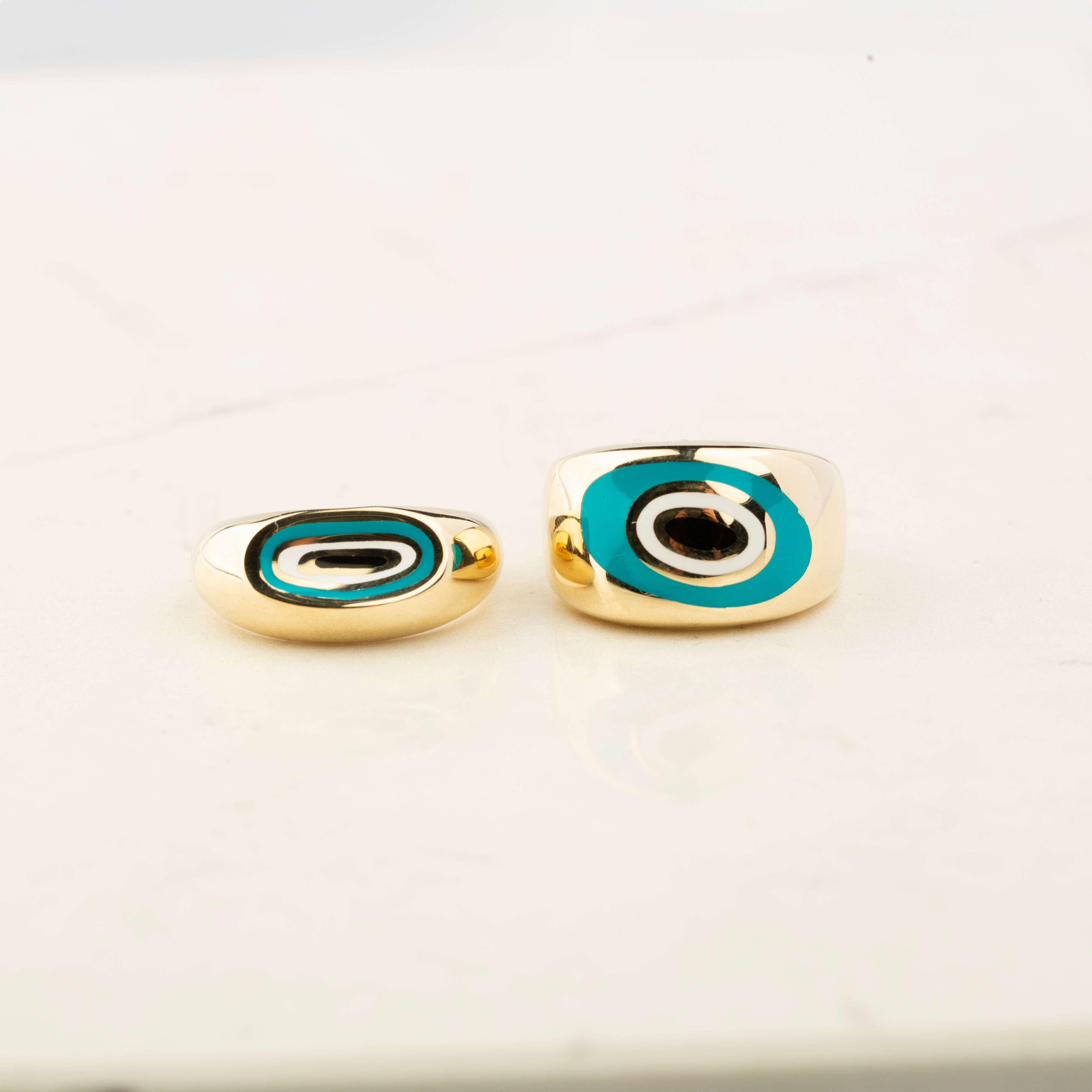 14K Solid Gold Dome Evil Eye Ring