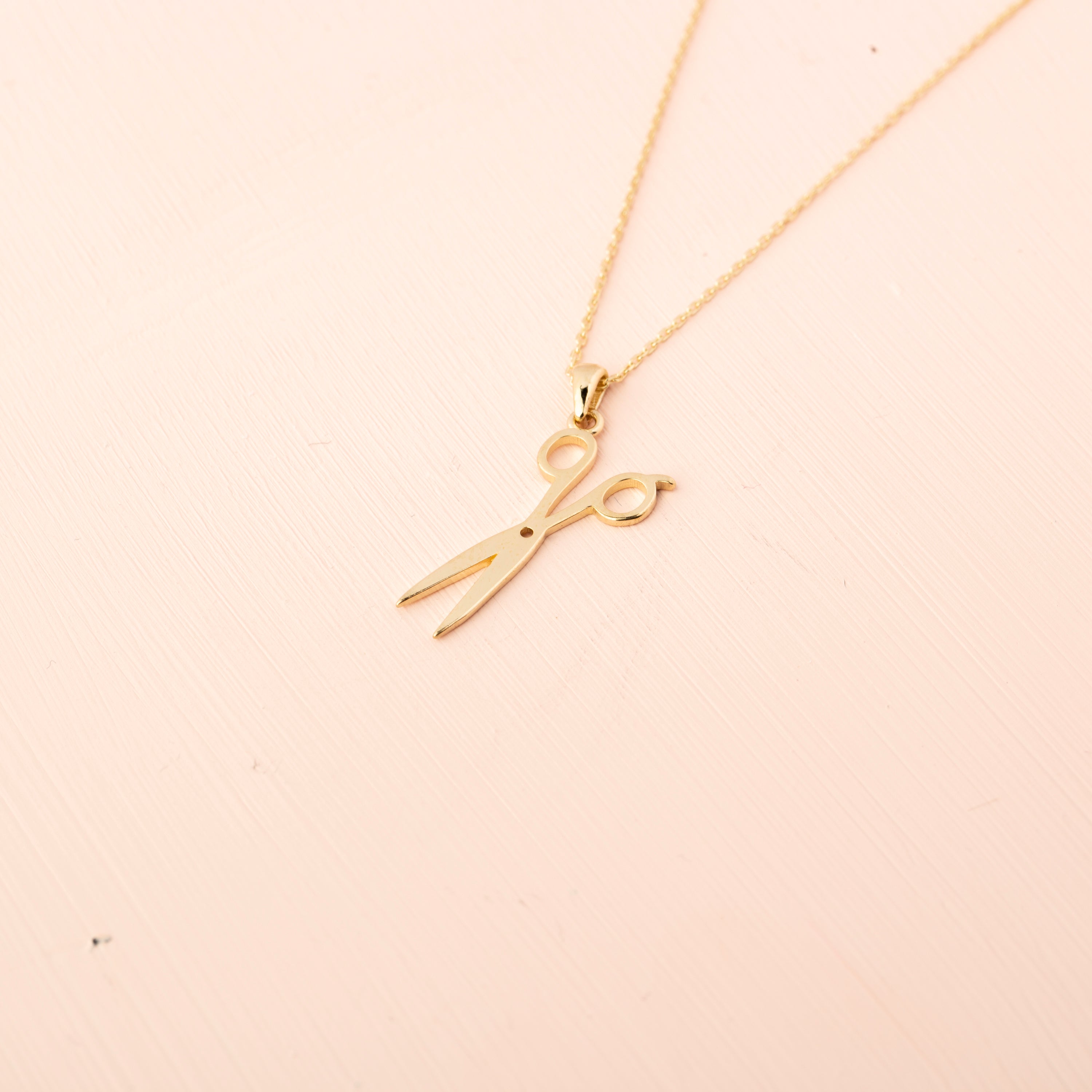 14K Solid Gold Scissor Pendant Necklace
