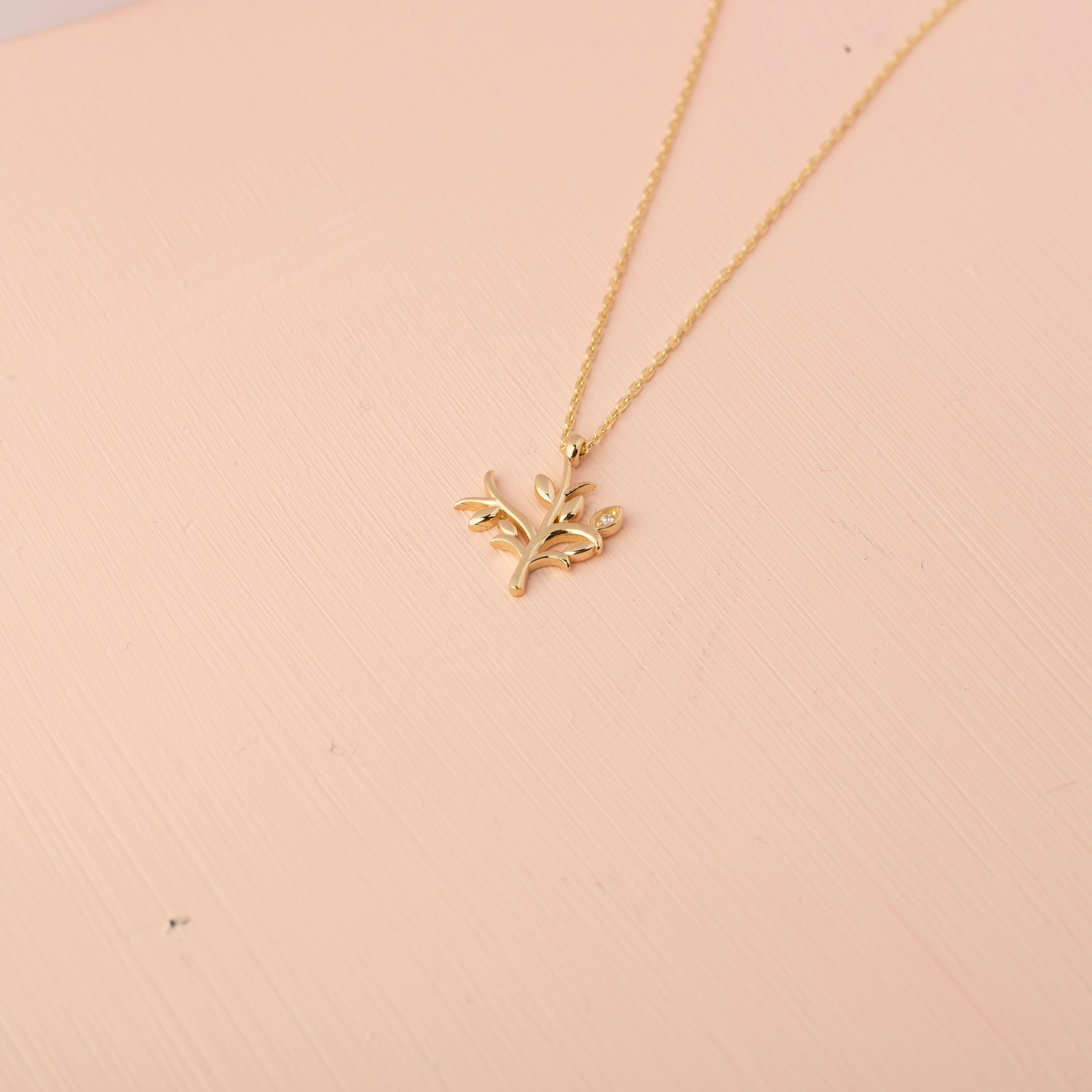 14K Gold Olive Tree Pendant Necklace