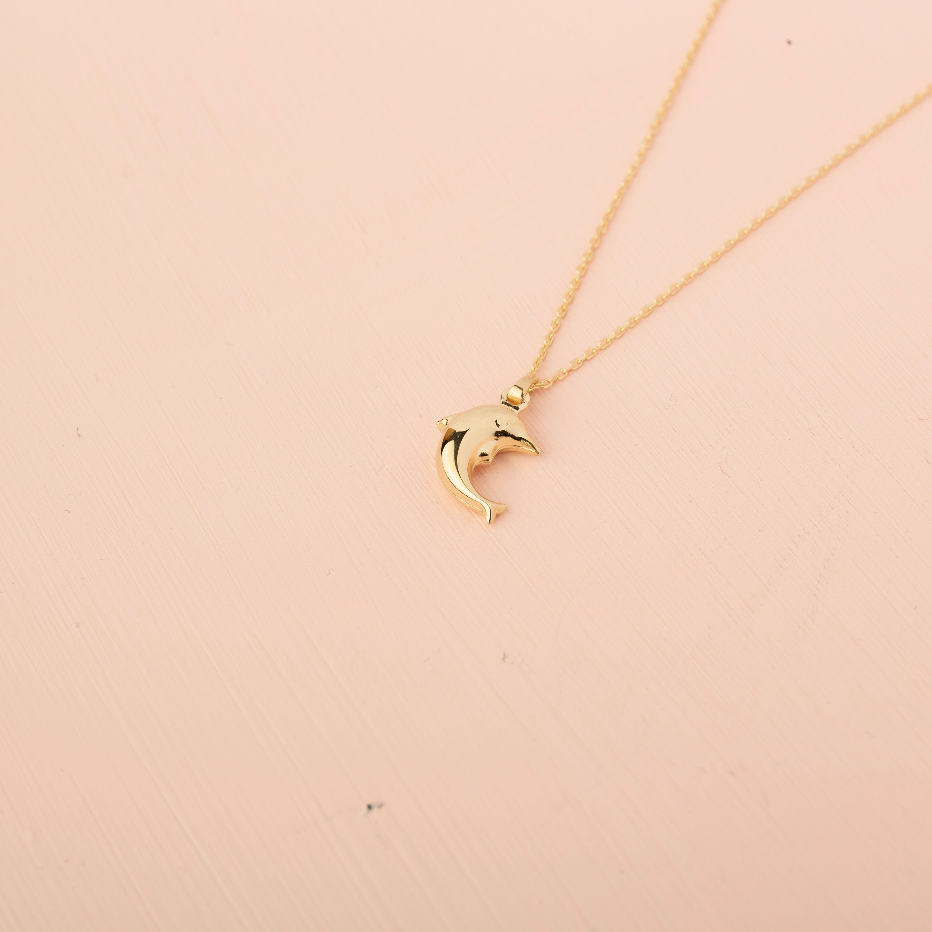 14K Gold Dolphin Pendant Necklace