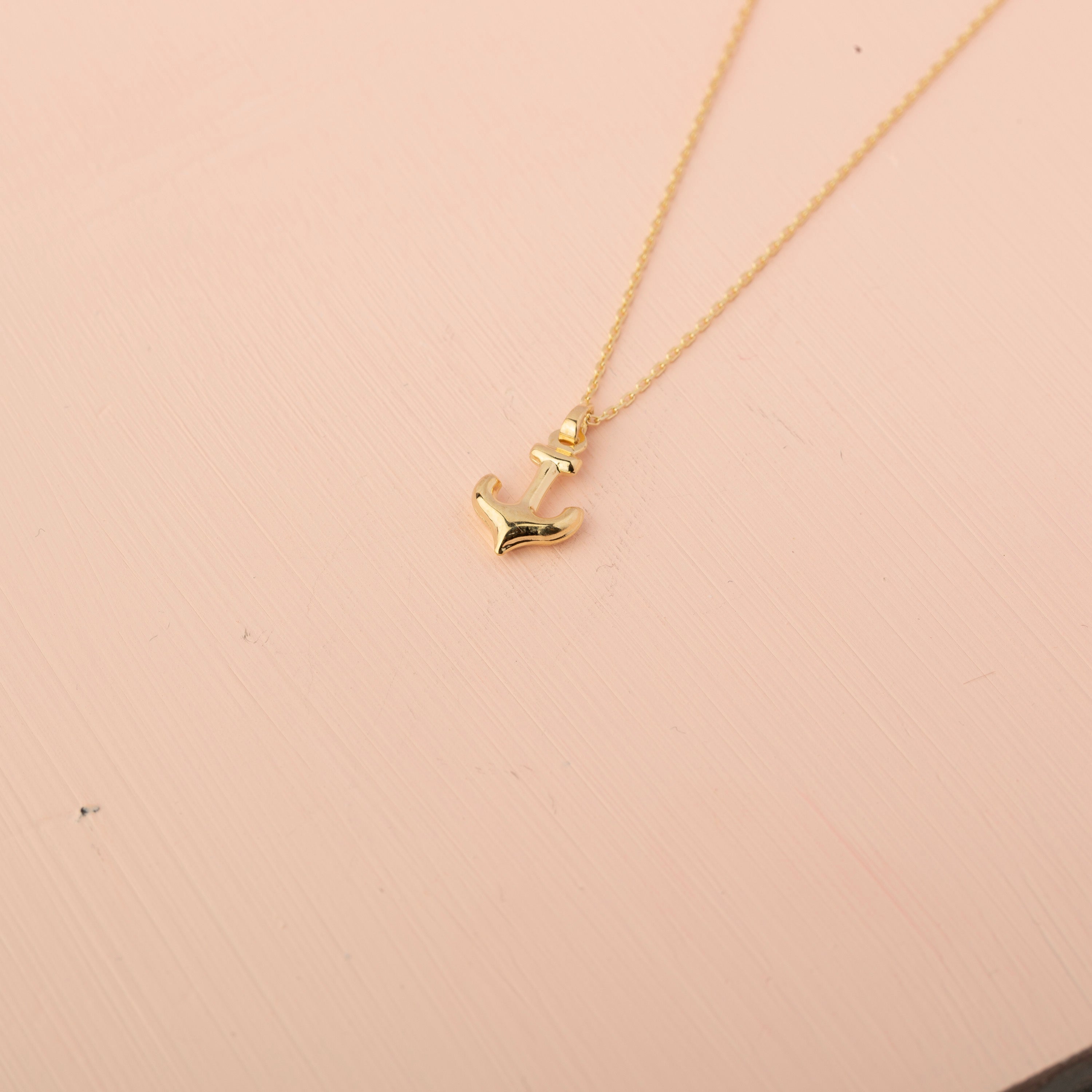 14K Gold Mini Anchor Pendant Necklace