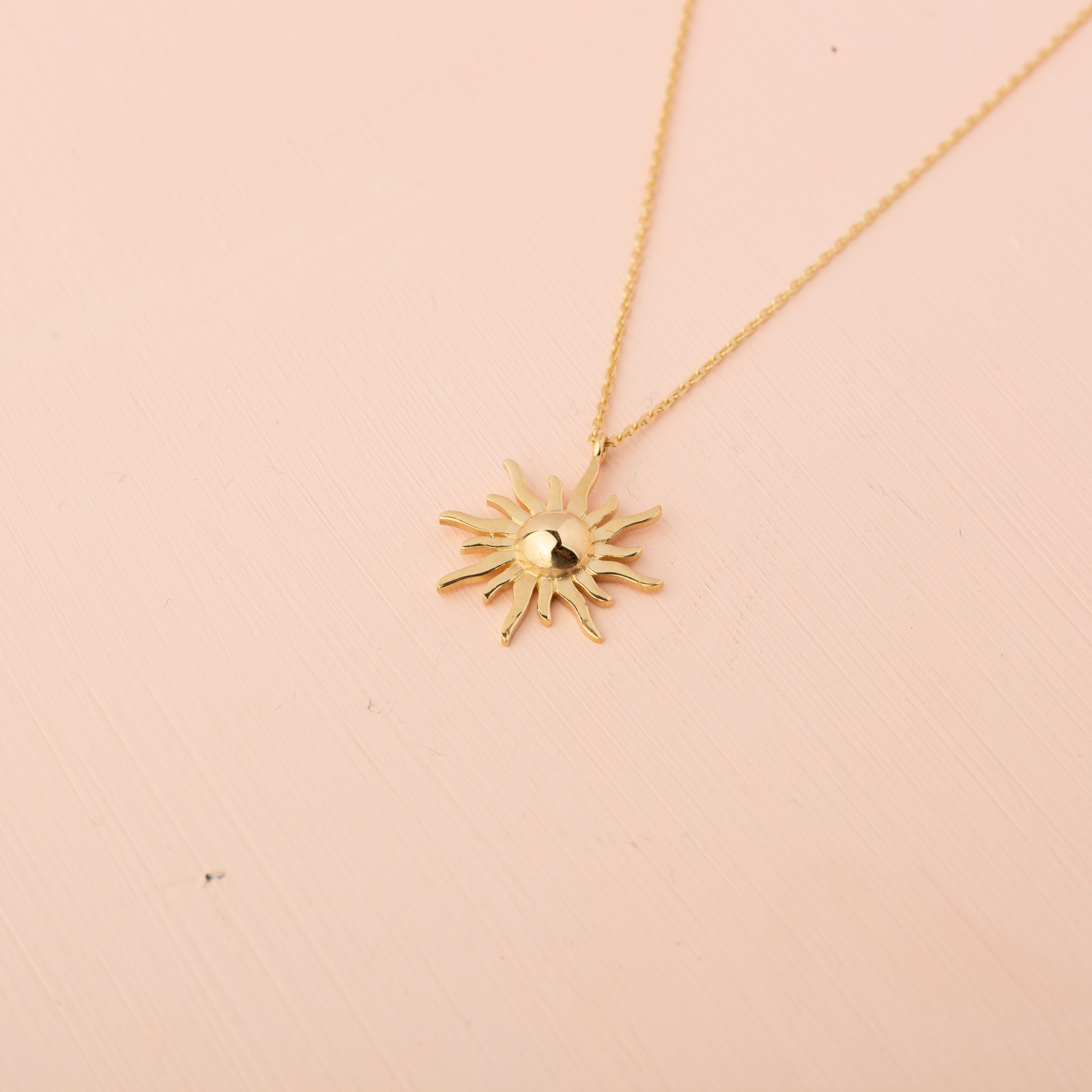 14K Solid Gold Sunburst Pendant Necklace