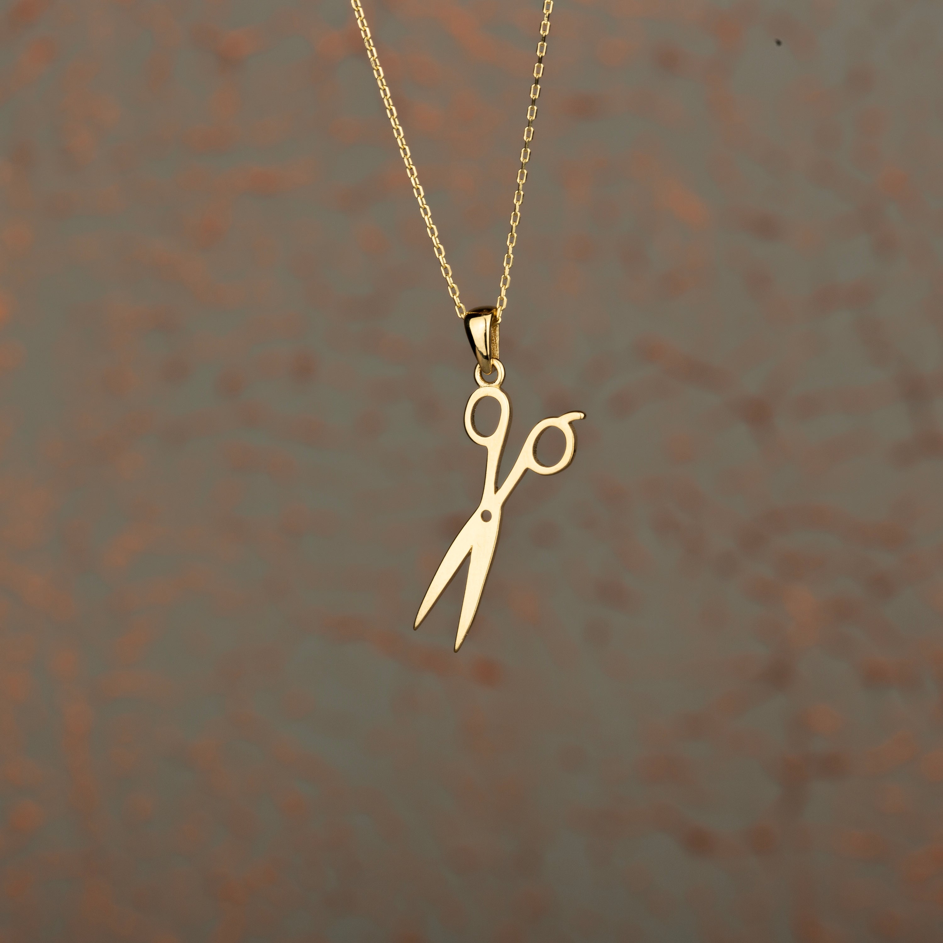 14K Solid Gold Scissor Pendant Necklace
