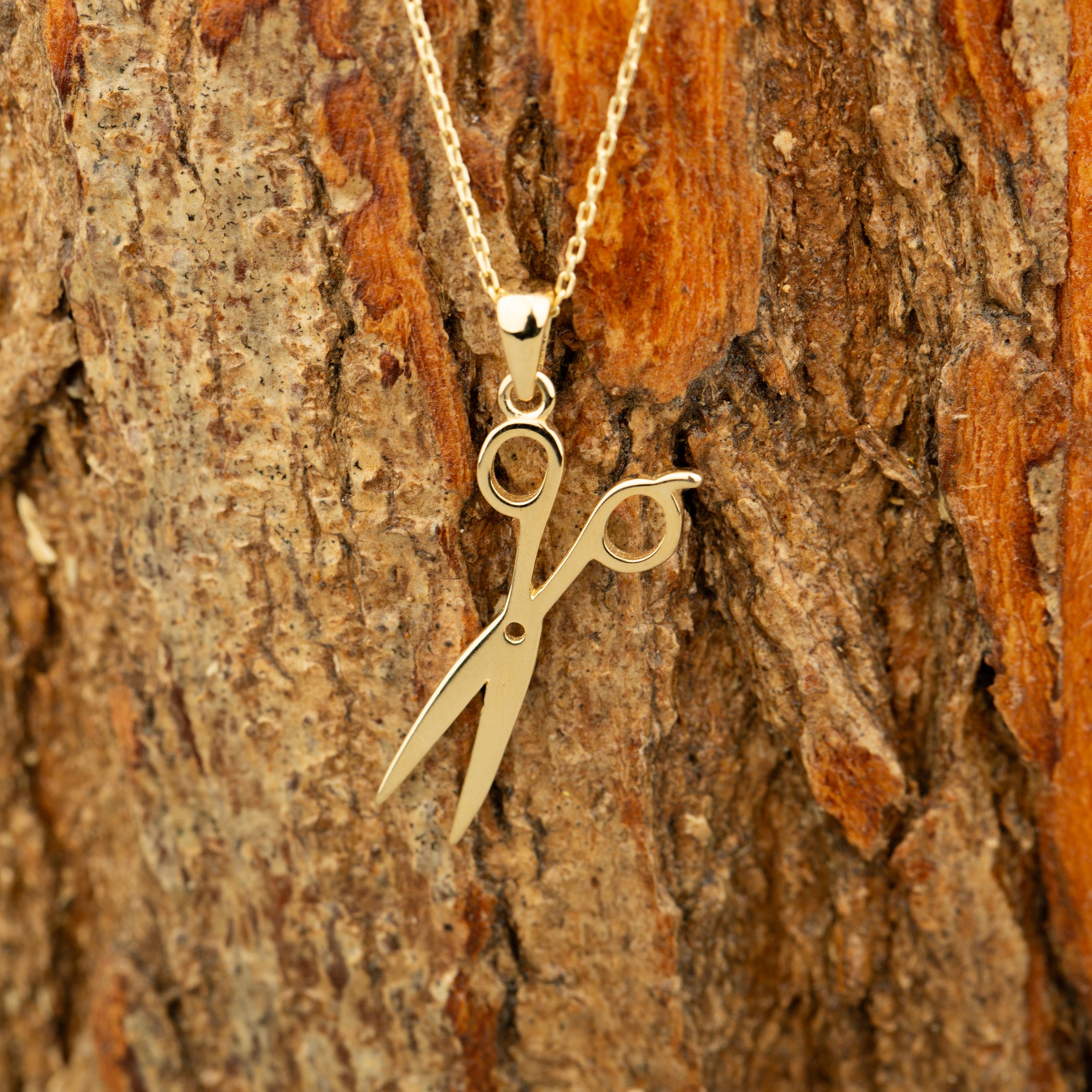 14K Solid Gold Scissor Pendant Necklace