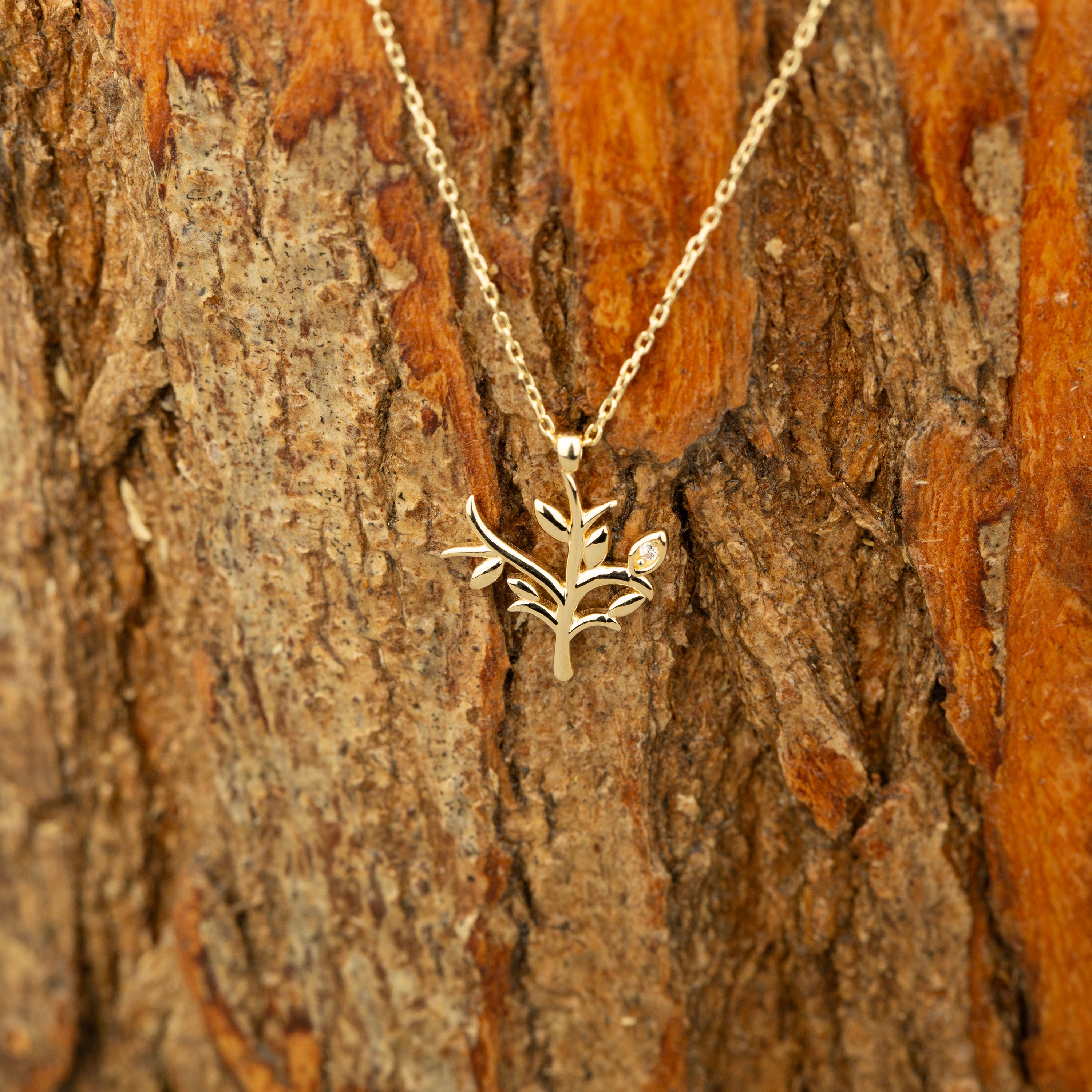 14K Gold Olive Tree Pendant Necklace