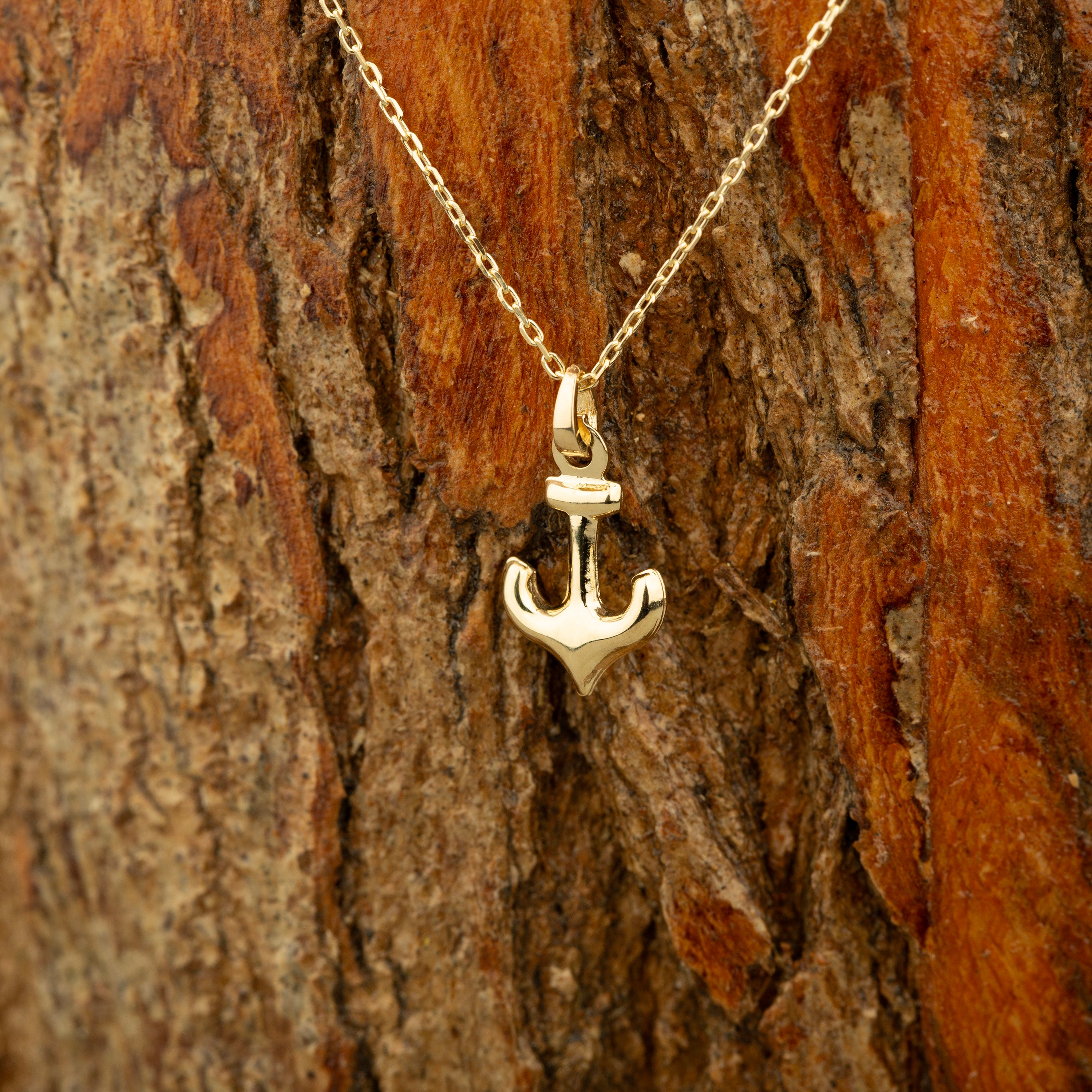 14K Gold Mini Anchor Pendant Necklace